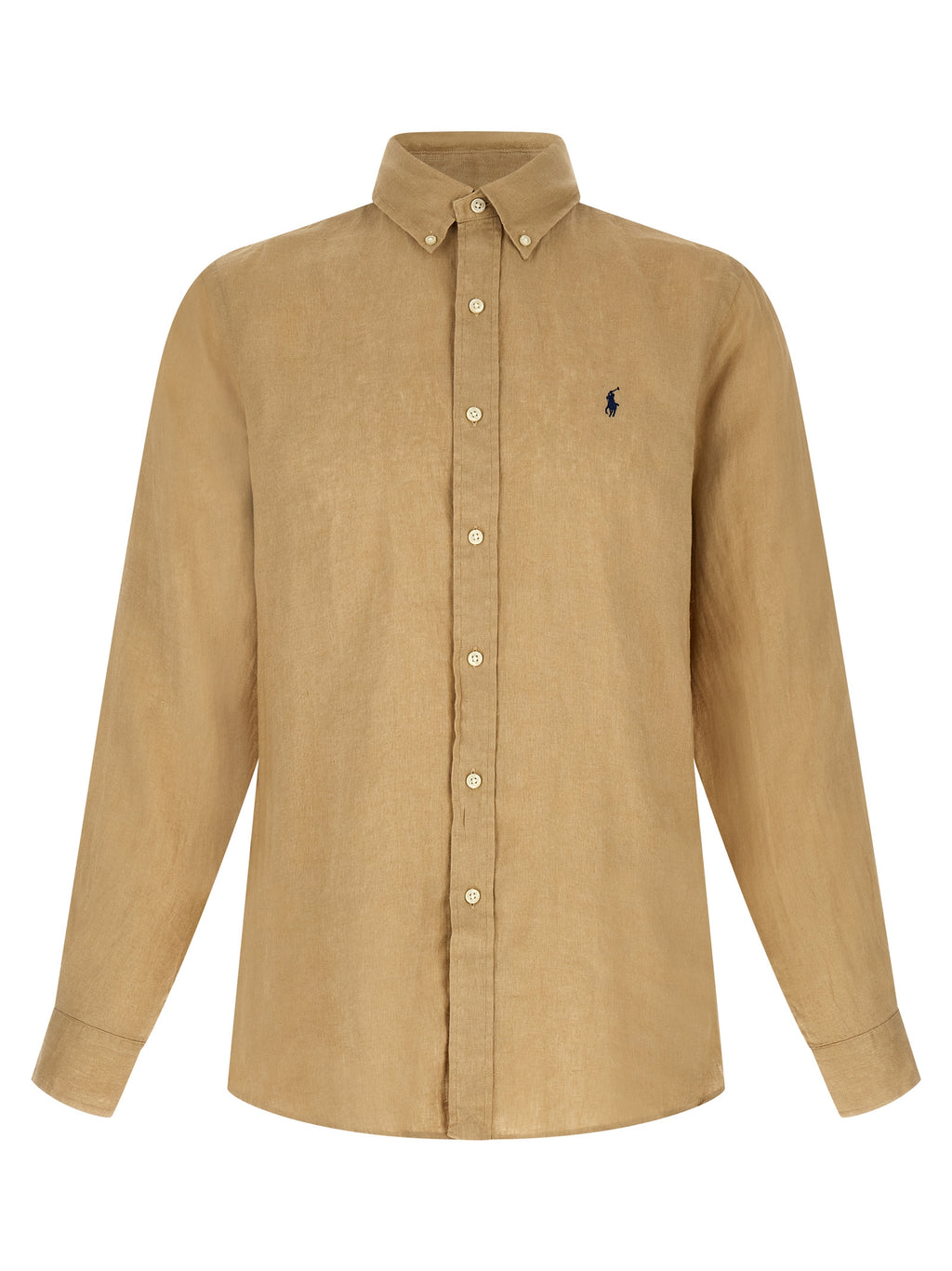 Chemise en lin beige Polo Ralph Lauren, coupe classique avec col et boutons, idéale pour un style élégant et décontracté.
