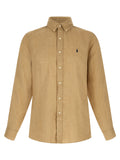 Chemise en lin beige Polo Ralph Lauren, coupe classique avec col et boutons, idéale pour un style élégant et décontracté.