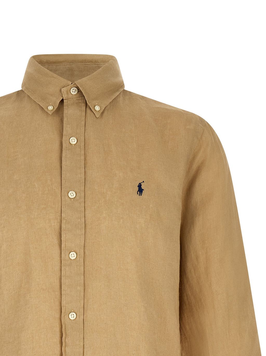 Chemise en lin beige Polo Ralph Lauren, coupe classique et détails élégants, vue frontale.