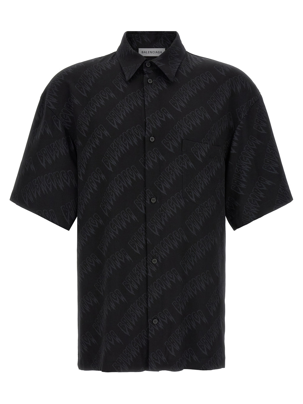 Blouse en viscose noire de Balenciaga, élégante avec coupe moderne et détails sophistiqués, vue de face.