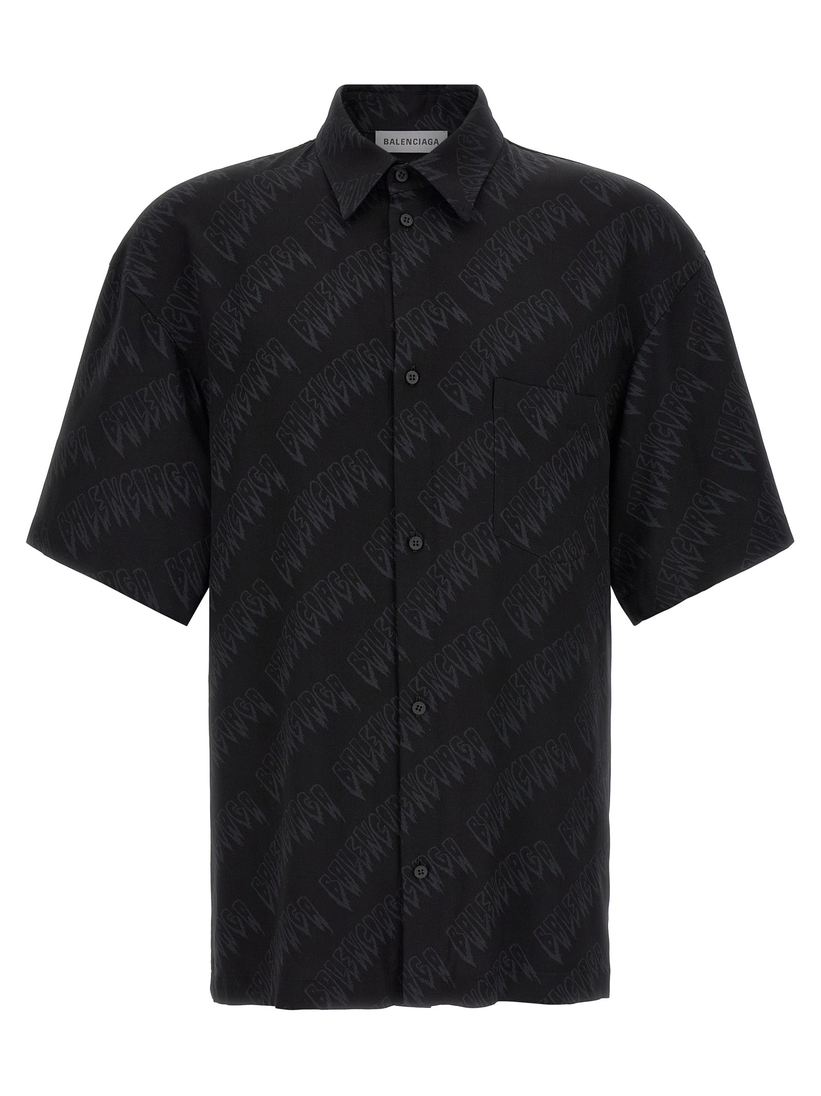 Blouse en viscose noire de Balenciaga, élégante avec coupe moderne et détails sophistiqués, vue de face.