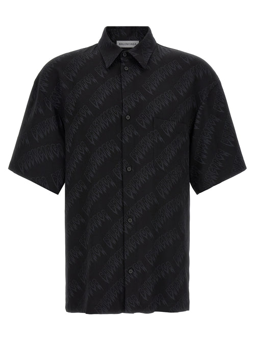 Blouse en viscose noire de Balenciaga, élégante avec coupe moderne et détails sophistiqués, vue de face.