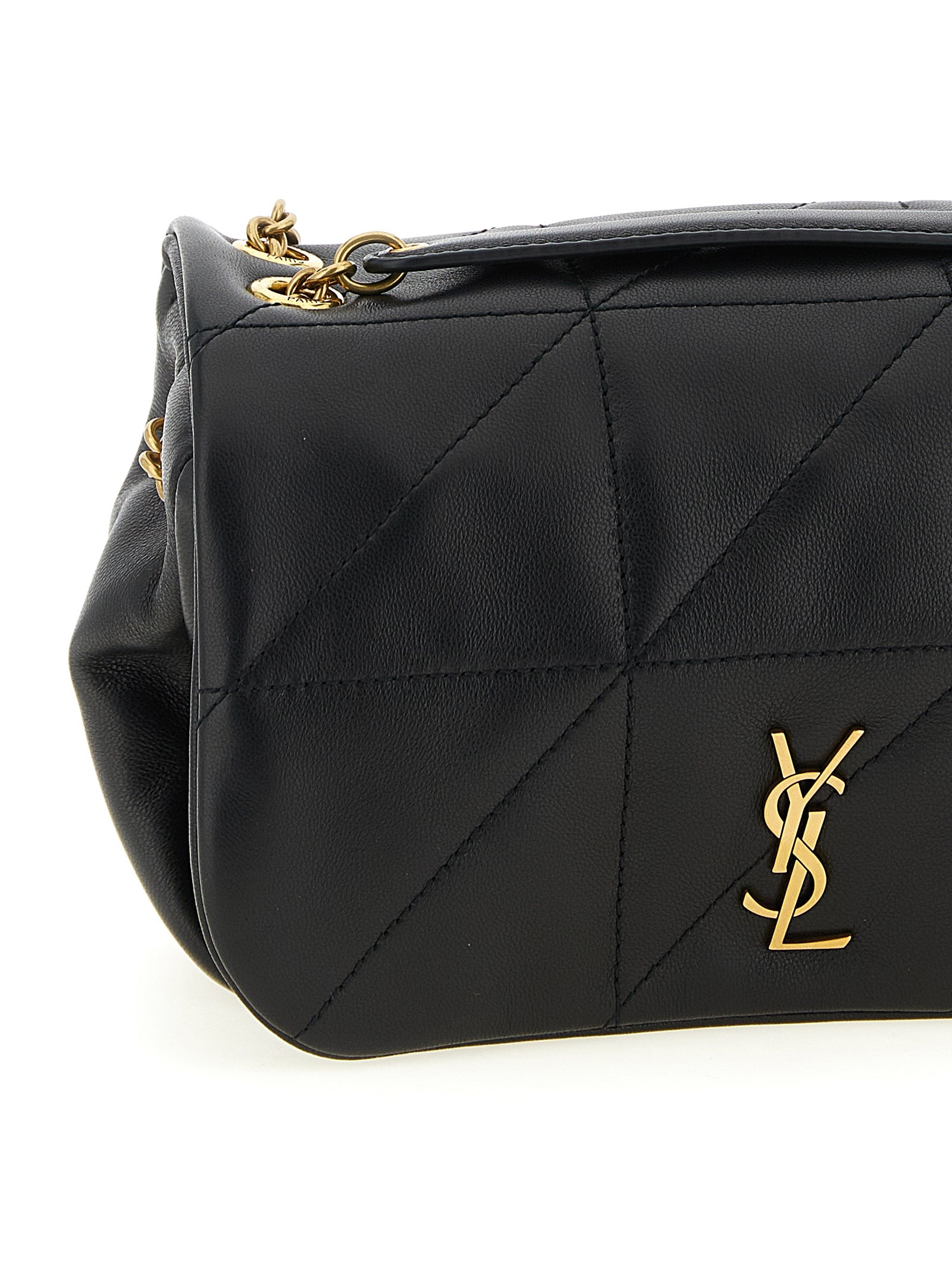 Sac à main Saint Laurent en cuir d'agneau noir, sac à bandoulière élégant et sophistiqué, avec détails en métal.