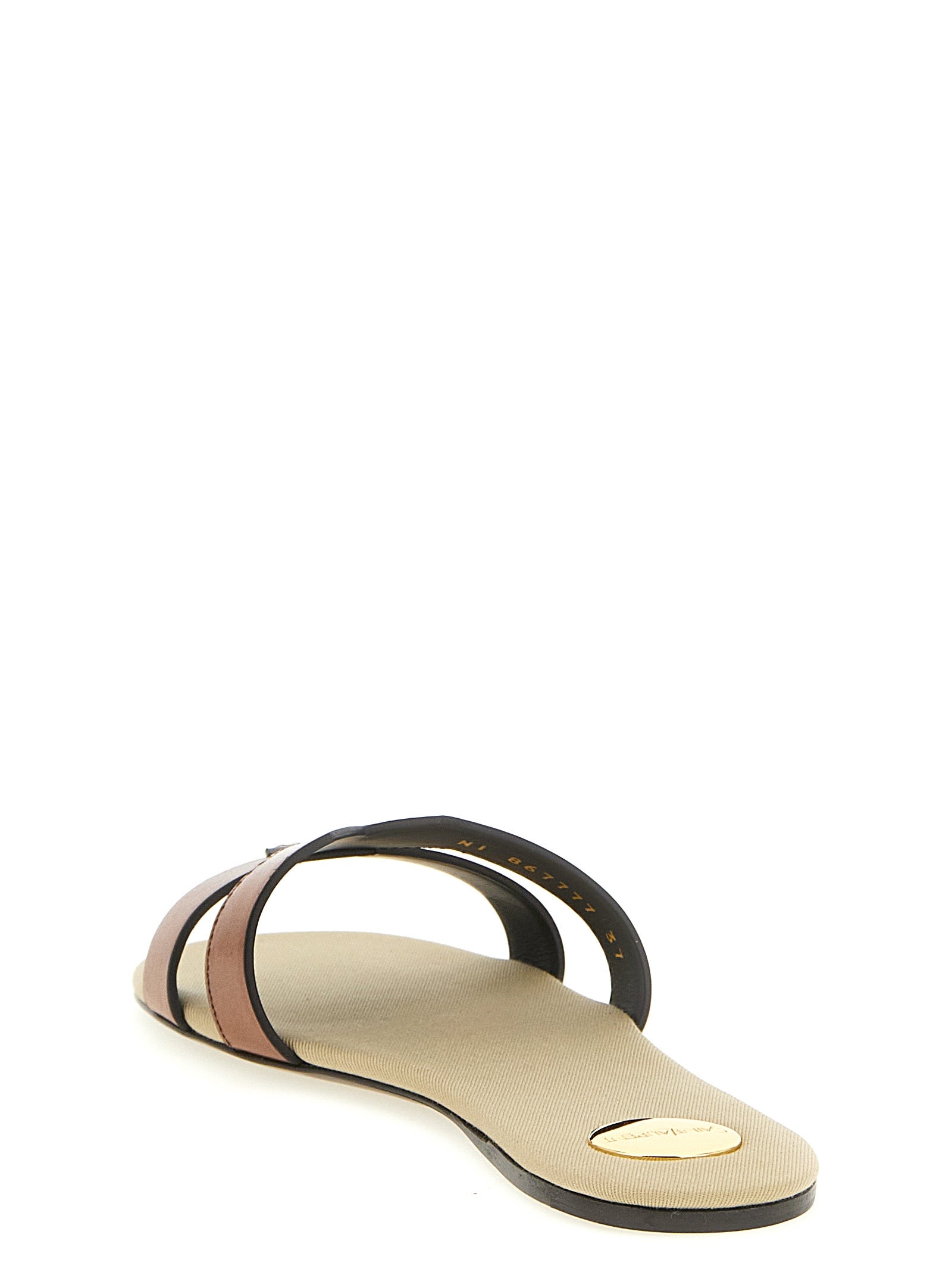 Sandales Saint Laurent en cuir de veau marron, design élégant avec semelle fine et finition sophistiquée.
