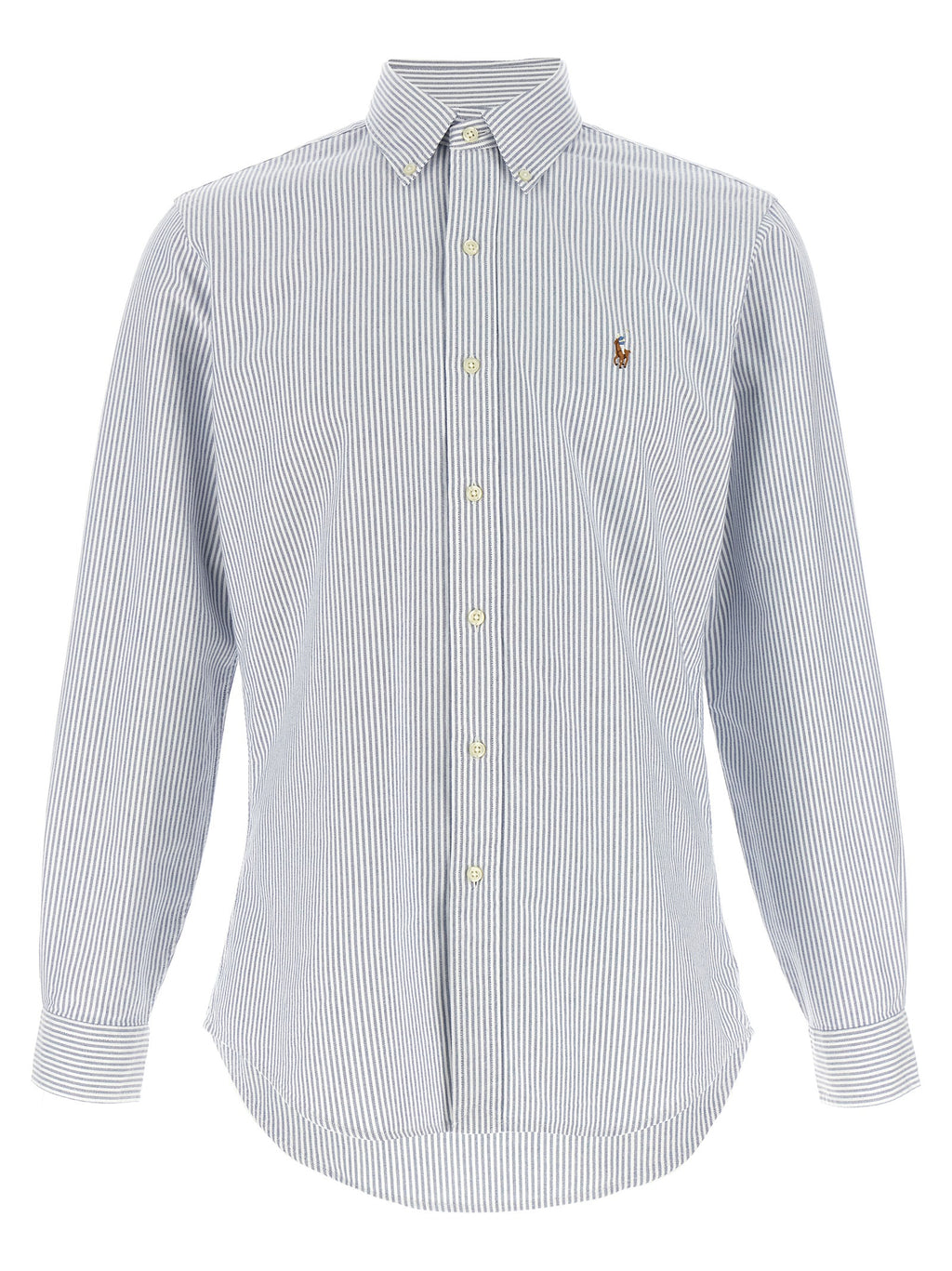 Chemise en coton bleu Polo Ralph Lauren pour femme, col classique et coupe élégante, vue de face.