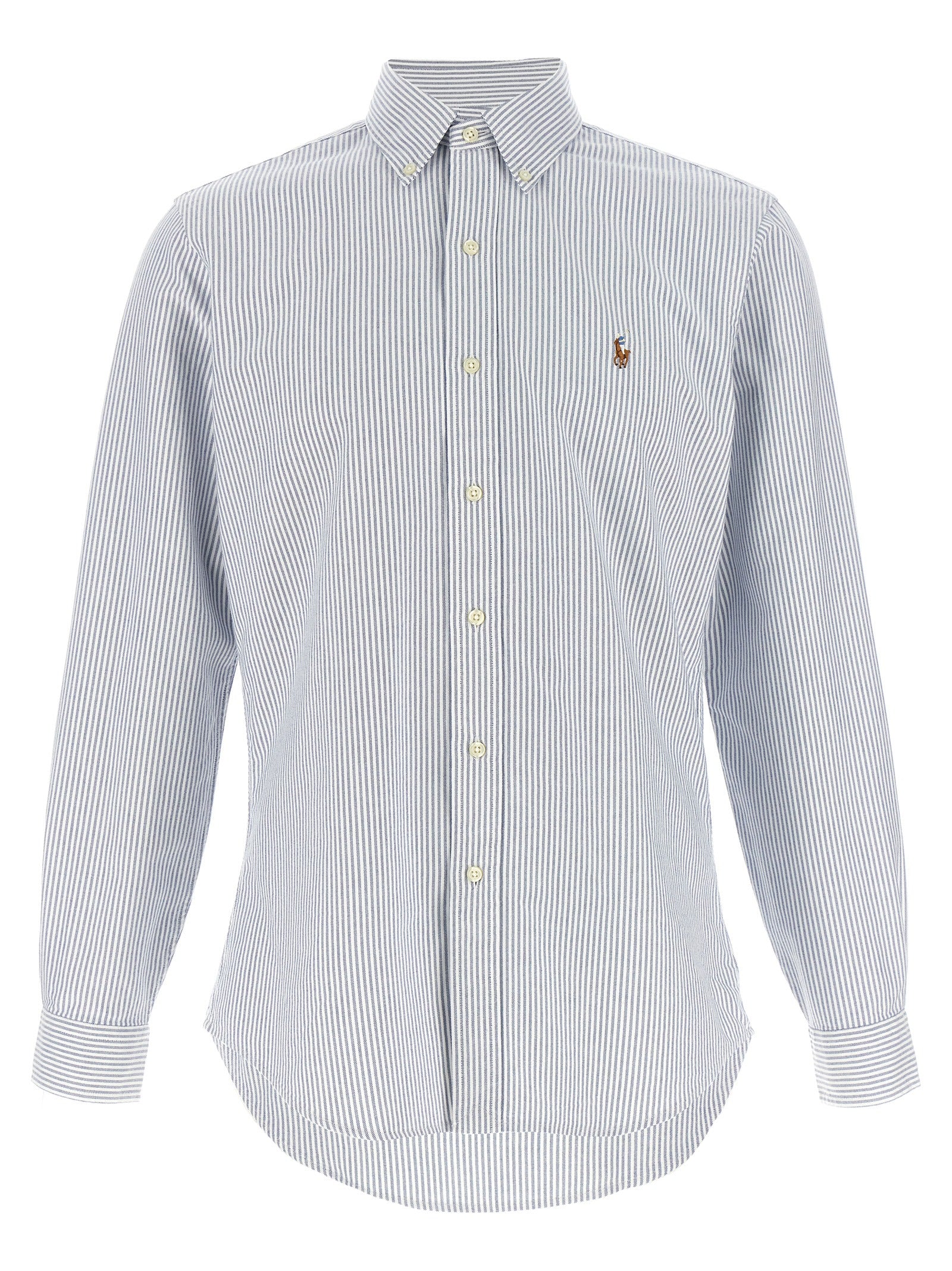 Chemise en coton bleu Polo Ralph Lauren pour femme, col classique et coupe élégante, vue de face.