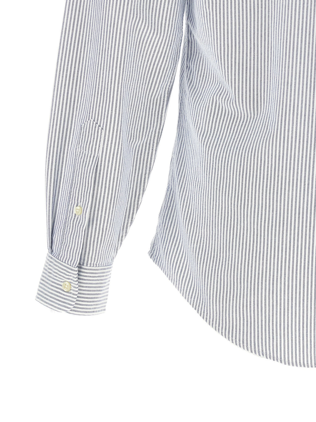 Chemise en coton bleu Polo Ralph Lauren, blouse élégante avec col classique et manches longues, vue de face.