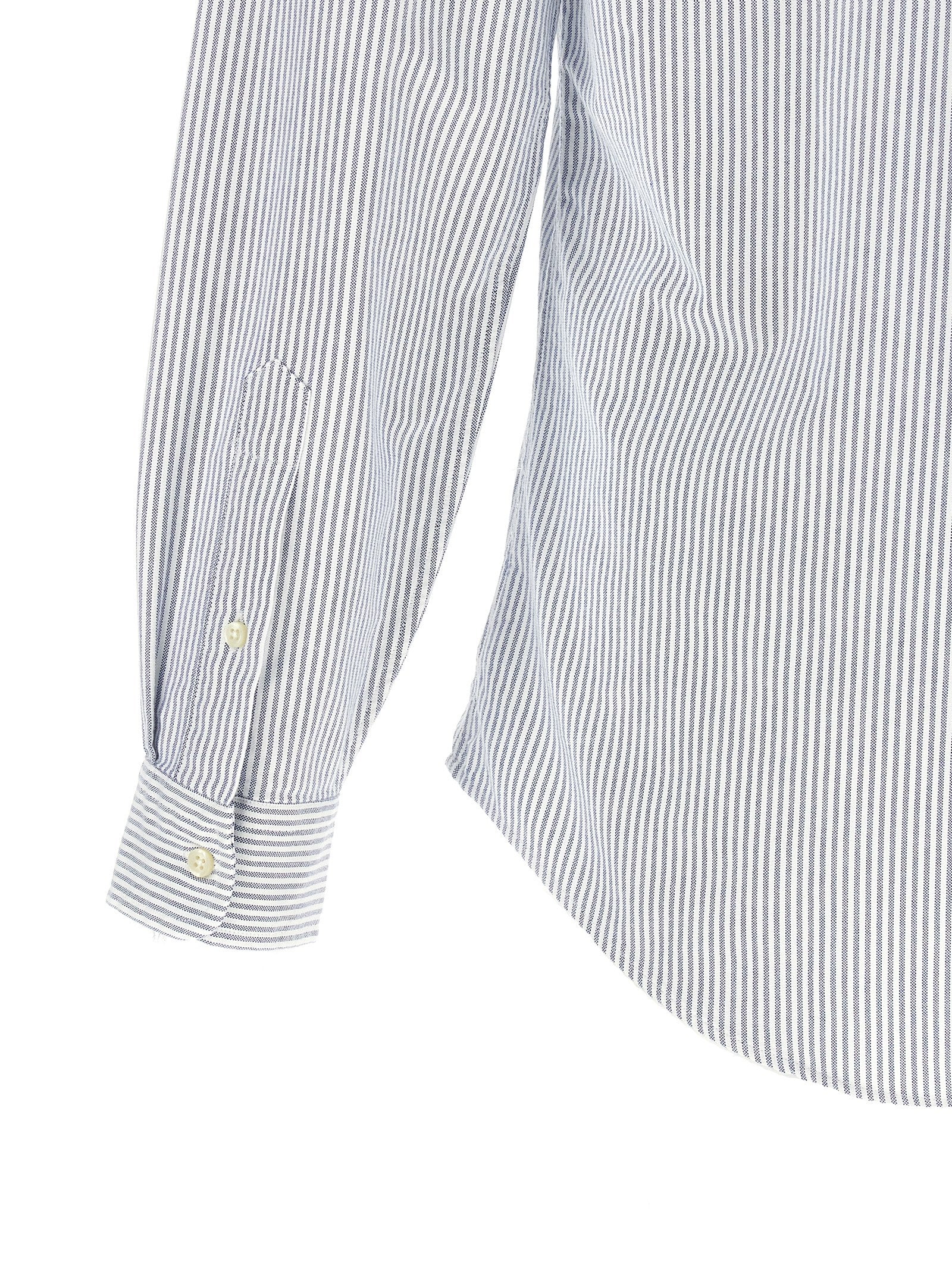 Chemise en coton bleu Polo Ralph Lauren, blouse élégante avec col classique et manches longues, vue de face.