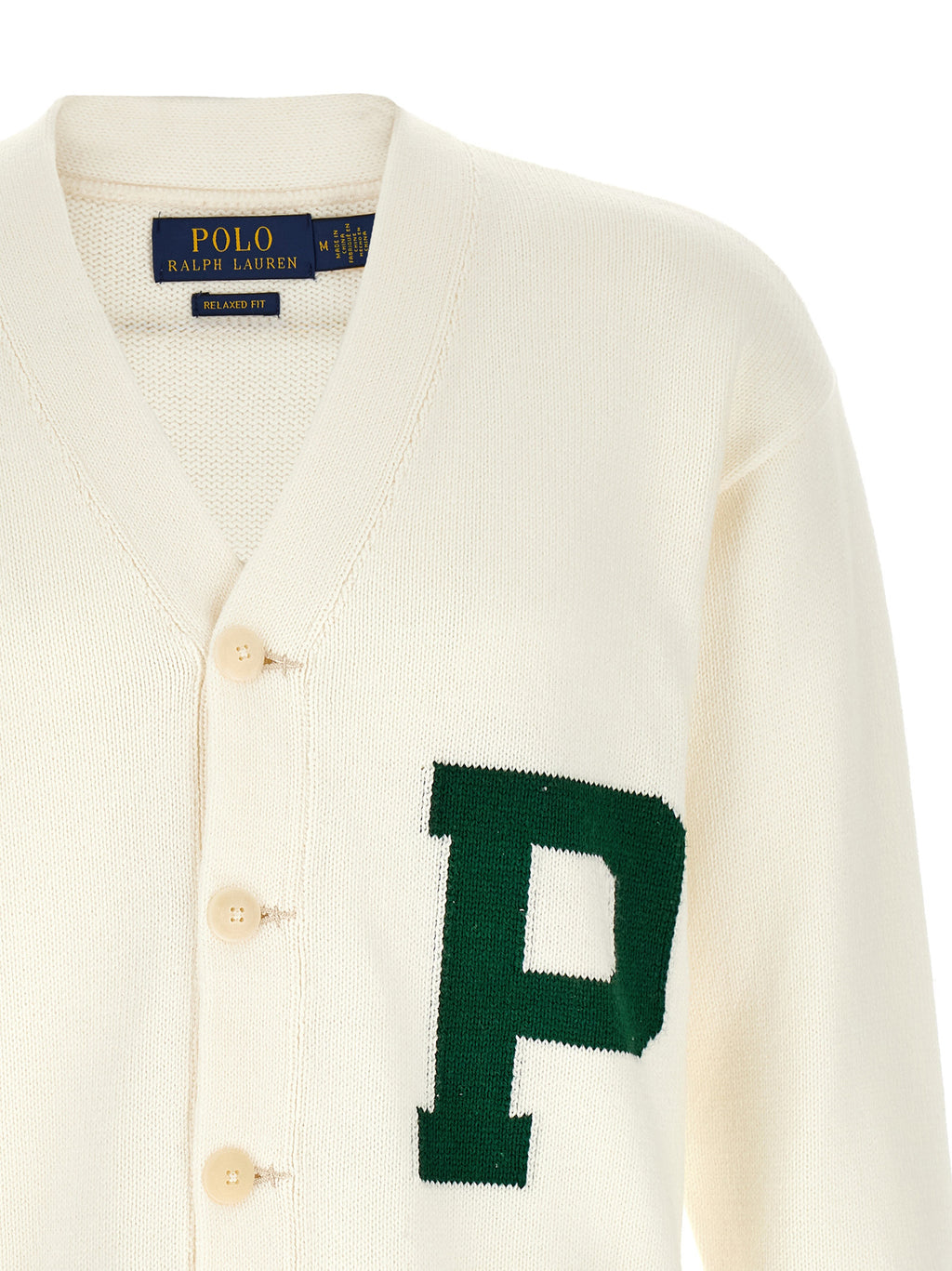 Cardigan bicolore en coton Polo Ralph Lauren, à manches longues et col en V, avec logo brodé sur la poitrine.