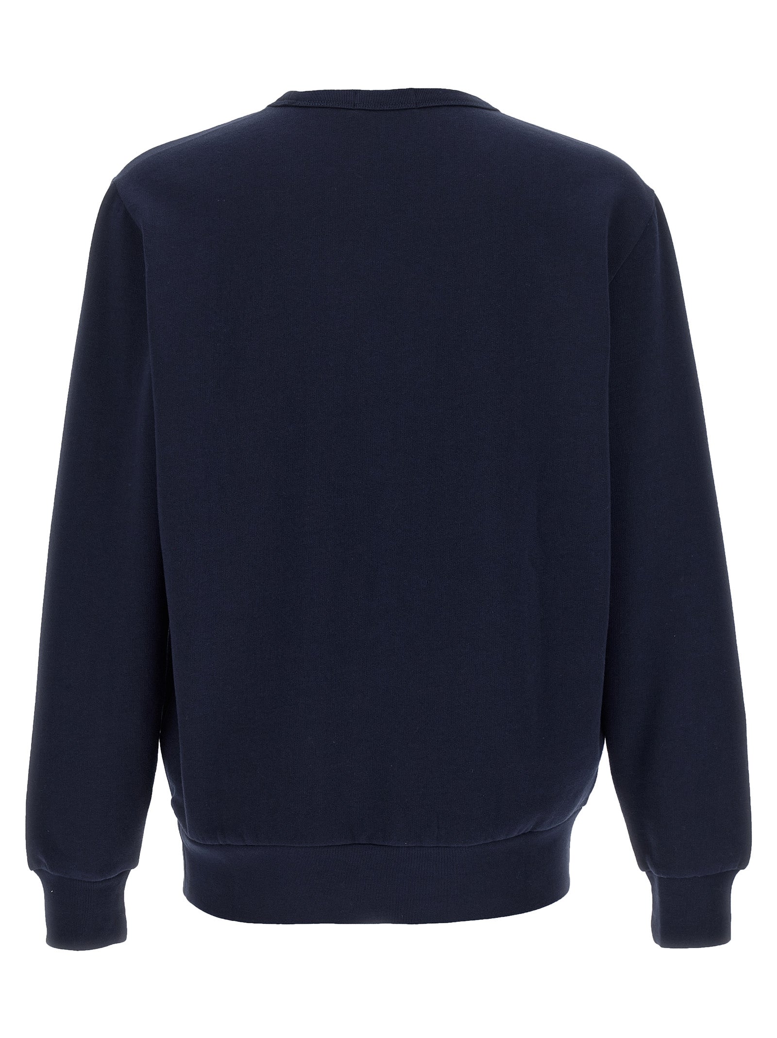 Sweat-shirt en coton bleu de Polo Ralph Lauren, style décontracté avec col rond et logo brodé, porté par un mannequin.
