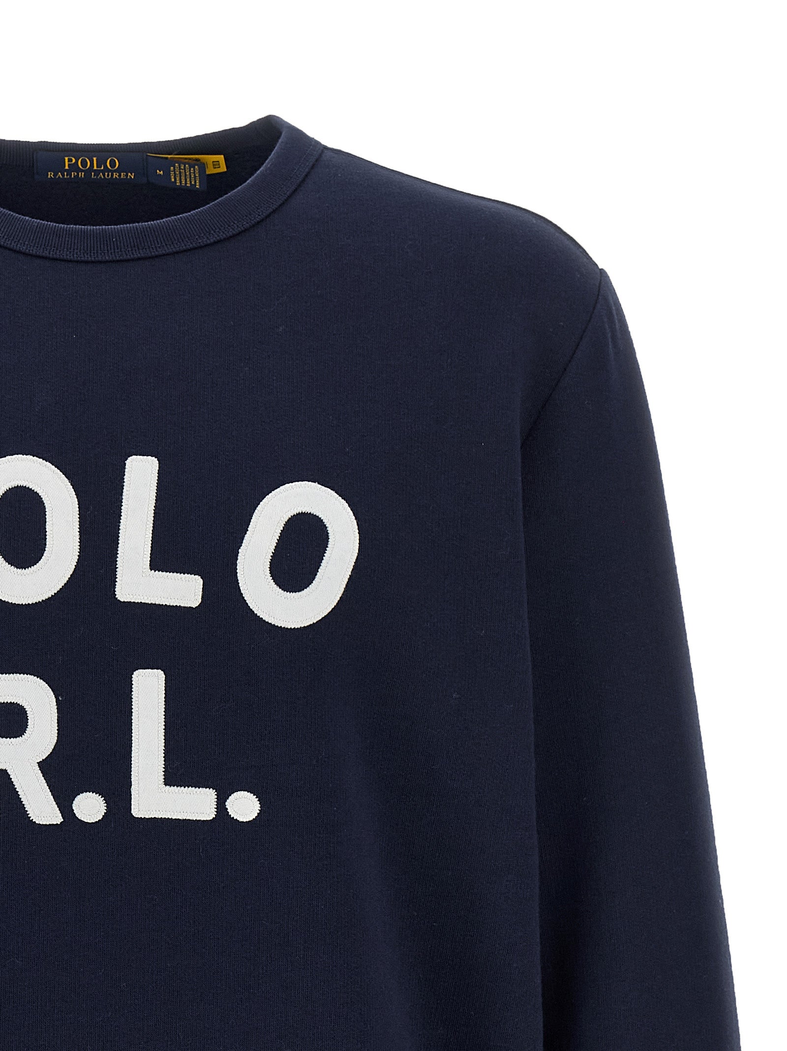 Sweatshirt en coton bleu de Polo Ralph Lauren, motif classique, col rond et manches longues, vue de face.
