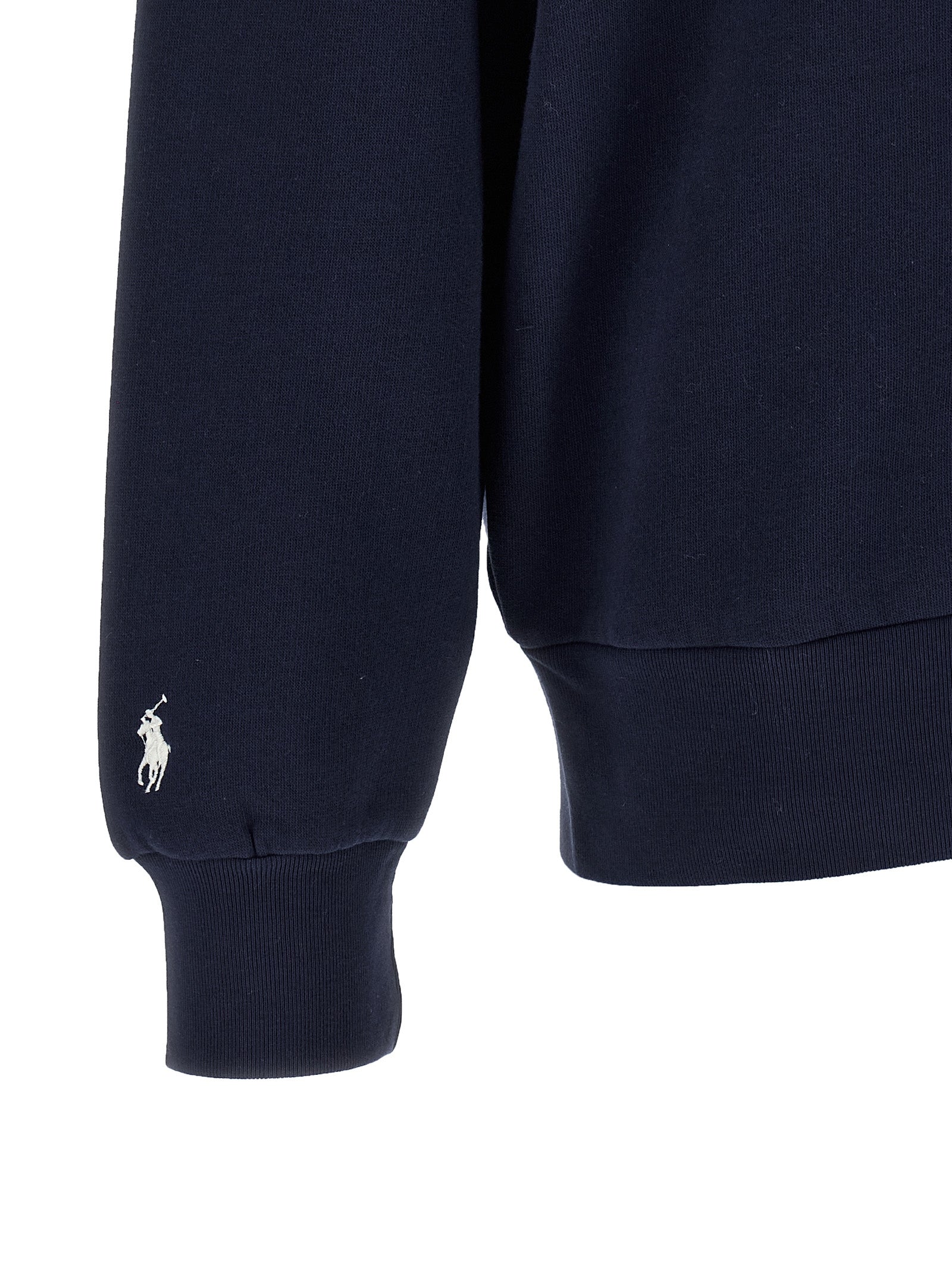 Sweat-shirt en coton bleu de Polo Ralph Lauren, coupe classique avec logo brodé sur la poitrine, vue de face.