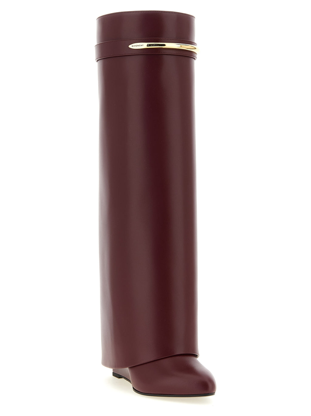 Bottes en cuir de veau Bordeaux Givenchy, hauteur au-dessus du genou, style élégant et sophistiqué.