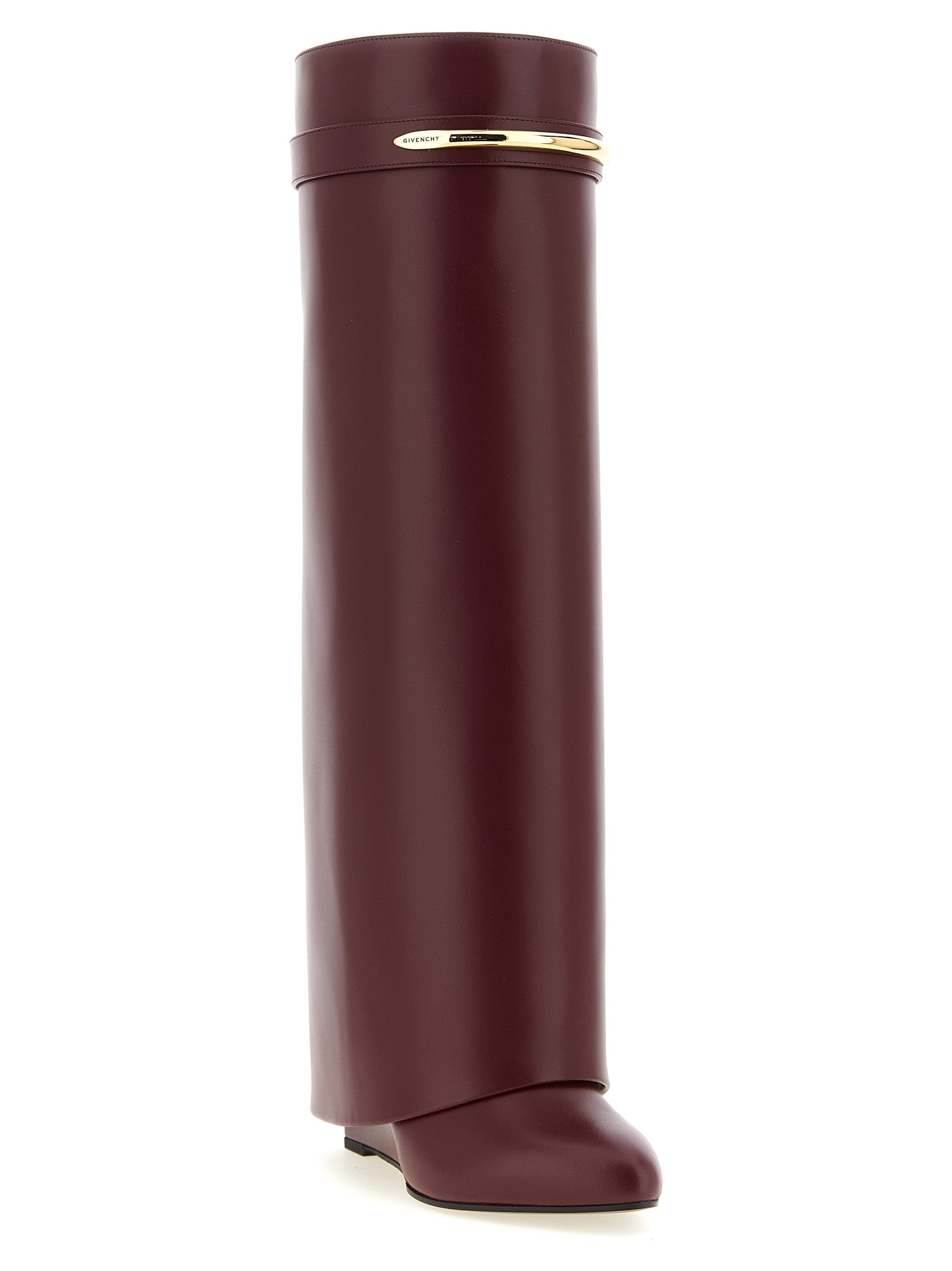 Bottes en cuir de veau Bordeaux Givenchy, hauteur au-dessus du genou, style élégant et sophistiqué.