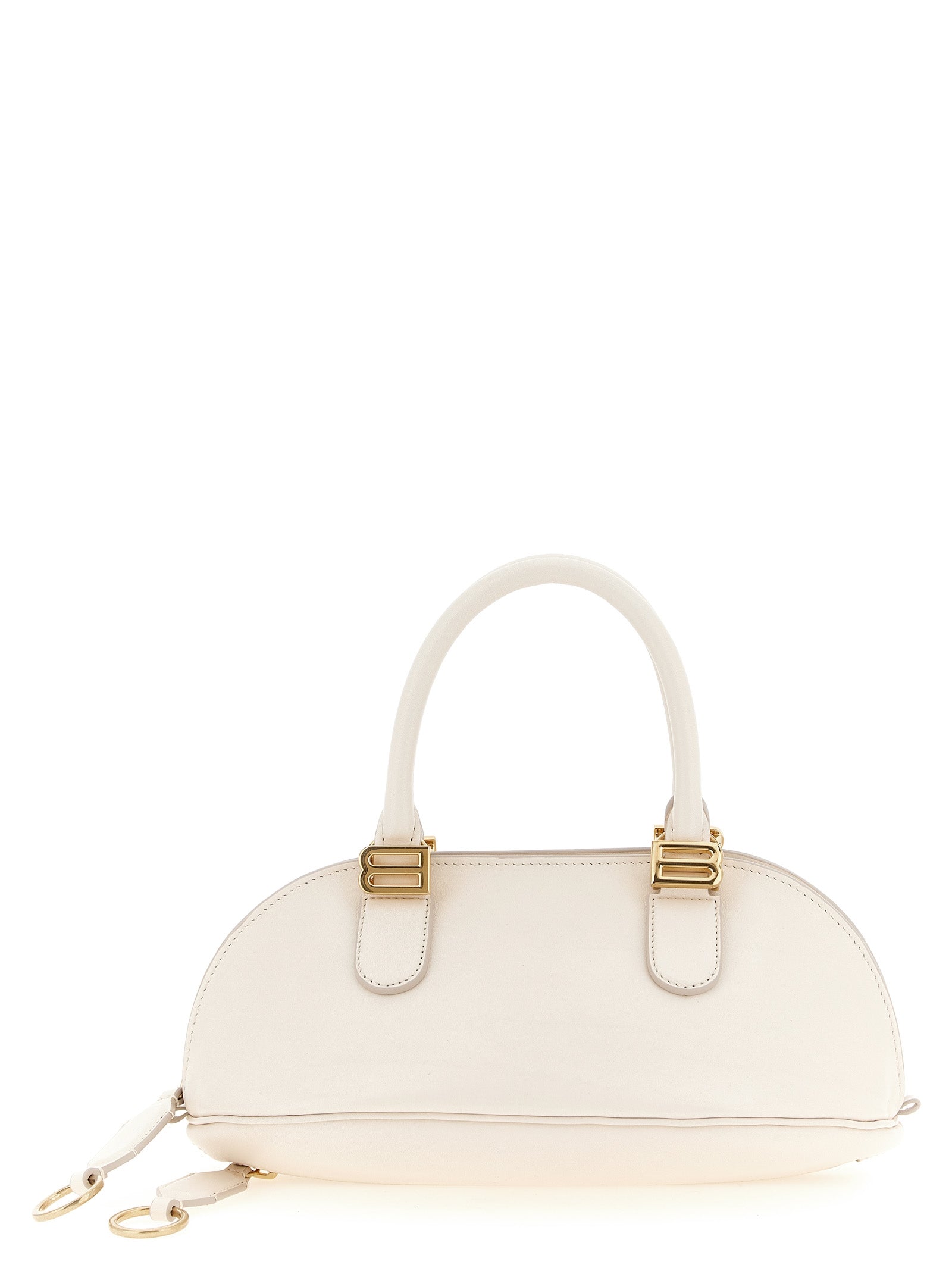 Sac à main Balenciaga en cuir de veau blanc, élégant et sophistiqué, avec détails modernes et design épuré.