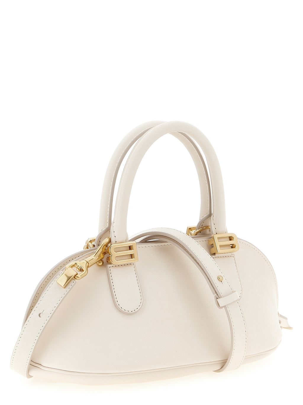 Sac à main Balenciaga en cuir de veau blanc, élégant et moderne, avec détails sophistiqués et finition soignée.