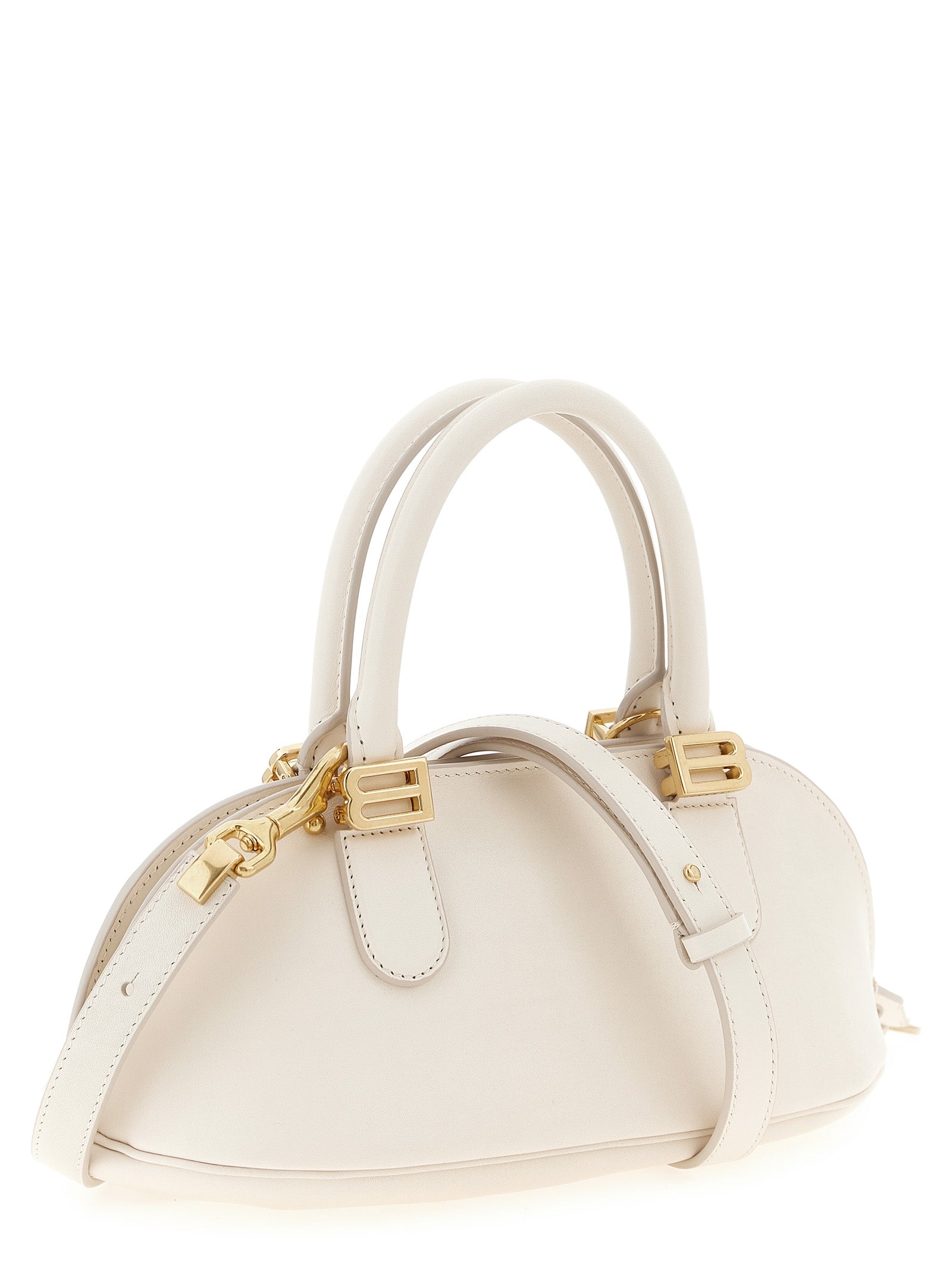 Sac à main Balenciaga en cuir de veau blanc, élégant et moderne, avec détails sophistiqués et finition soignée.