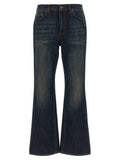 Jeans évasés en coton bleu de la marque Burberry, coupe flared et style élégant, visibles dans l'image.