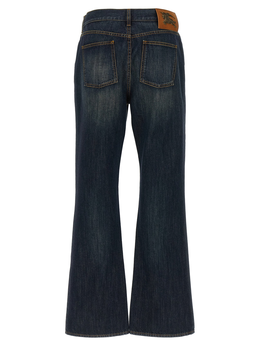 Jeans évasés en coton bleu de la marque Burberry, avec coupe slim et détails modernes.