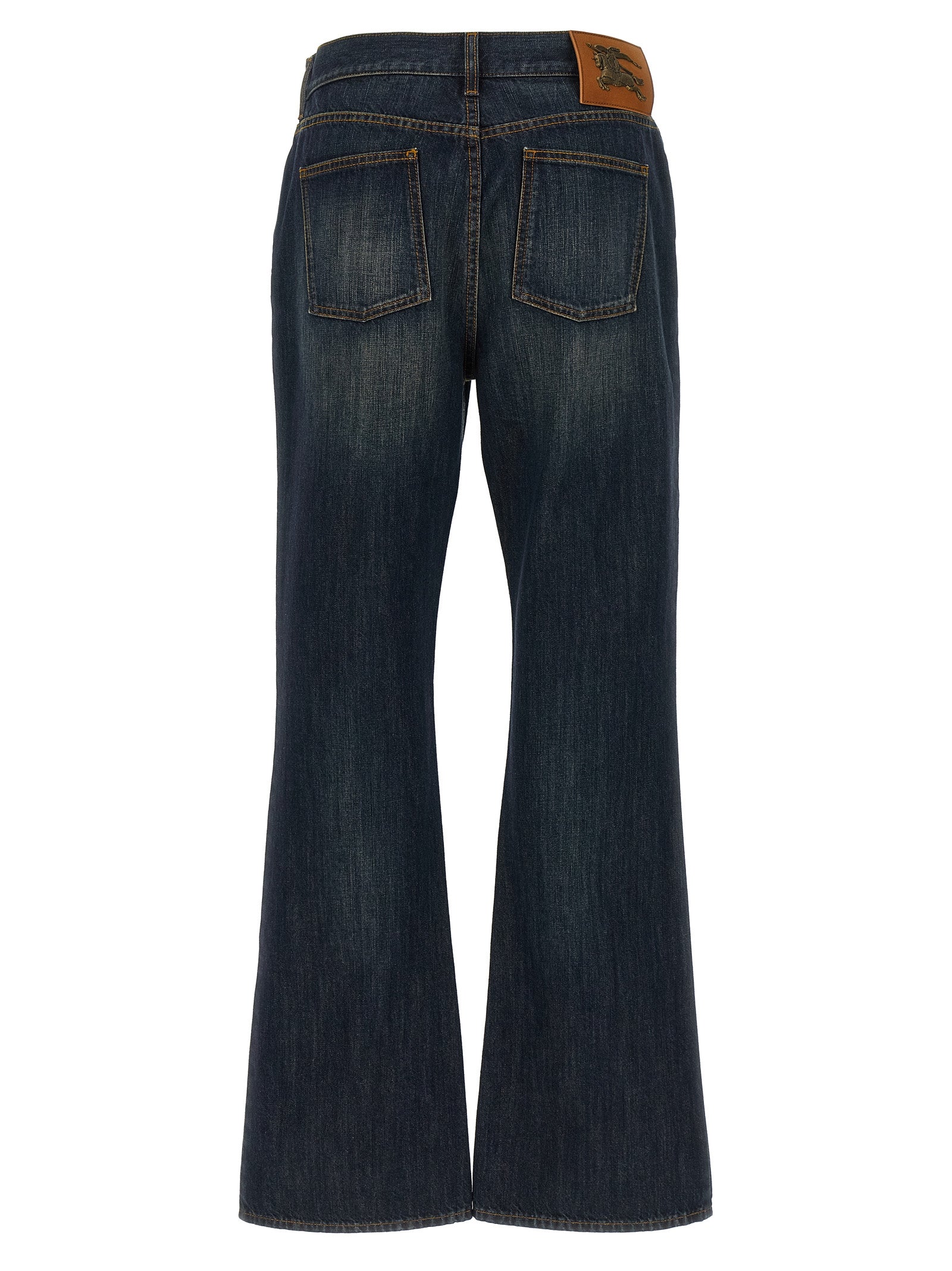 Jeans évasés en coton bleu de la marque Burberry, avec coupe slim et détails modernes.