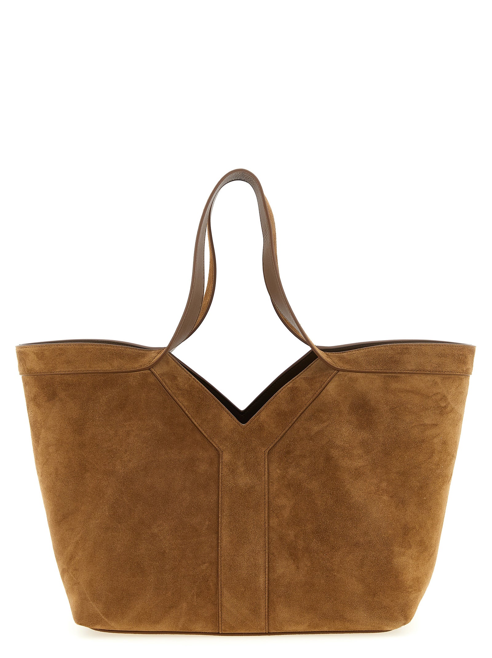 Sac cabas en cuir de veau marron de Saint Laurent, élégant et spacieux, avec poignées en cuir et détails sophistiqués.