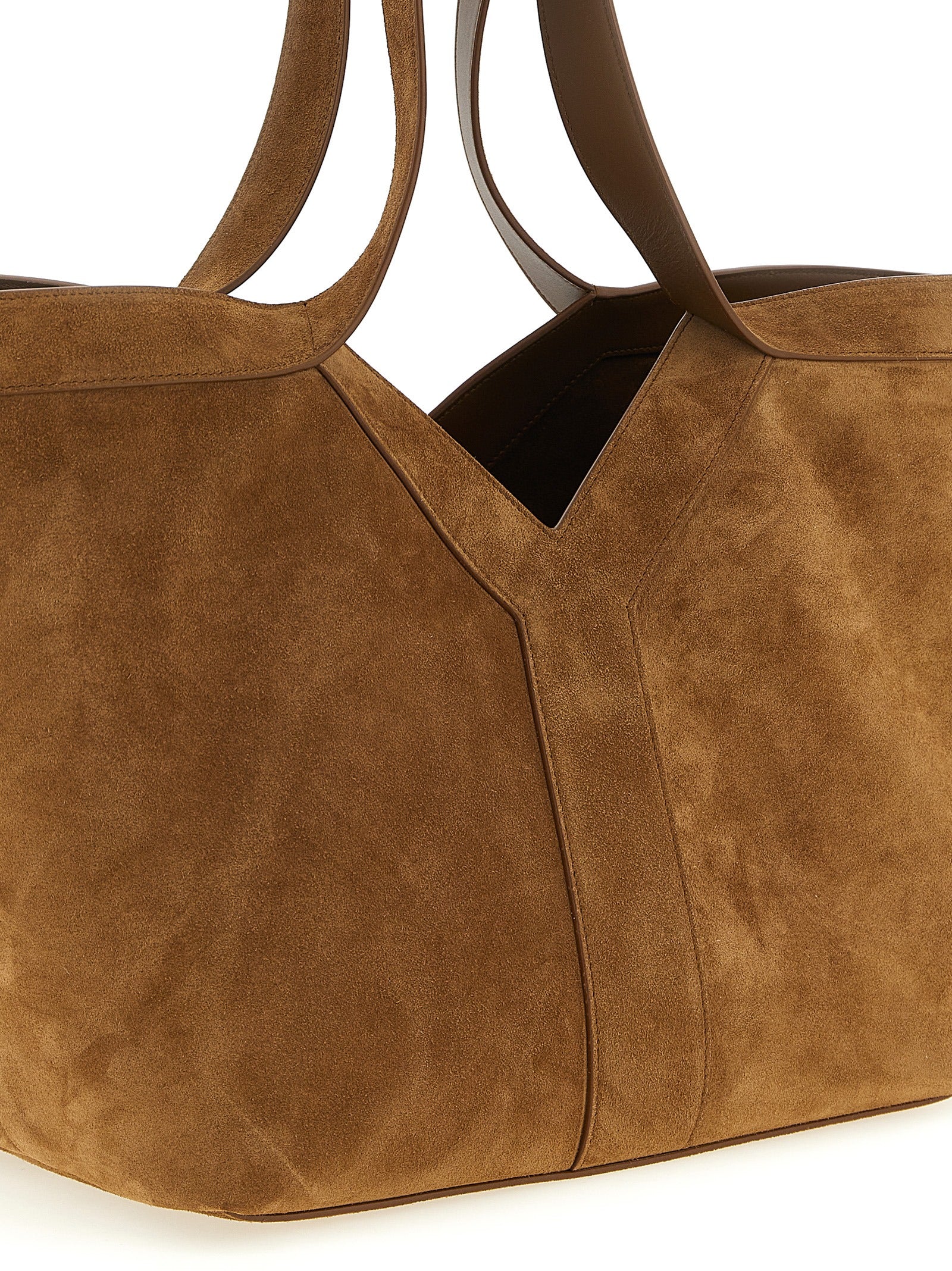 Sac cabas Saint Laurent en cuir de veau marron, sac à main élégant et spacieux avec poignées en cuir et fermeture sécurisé.