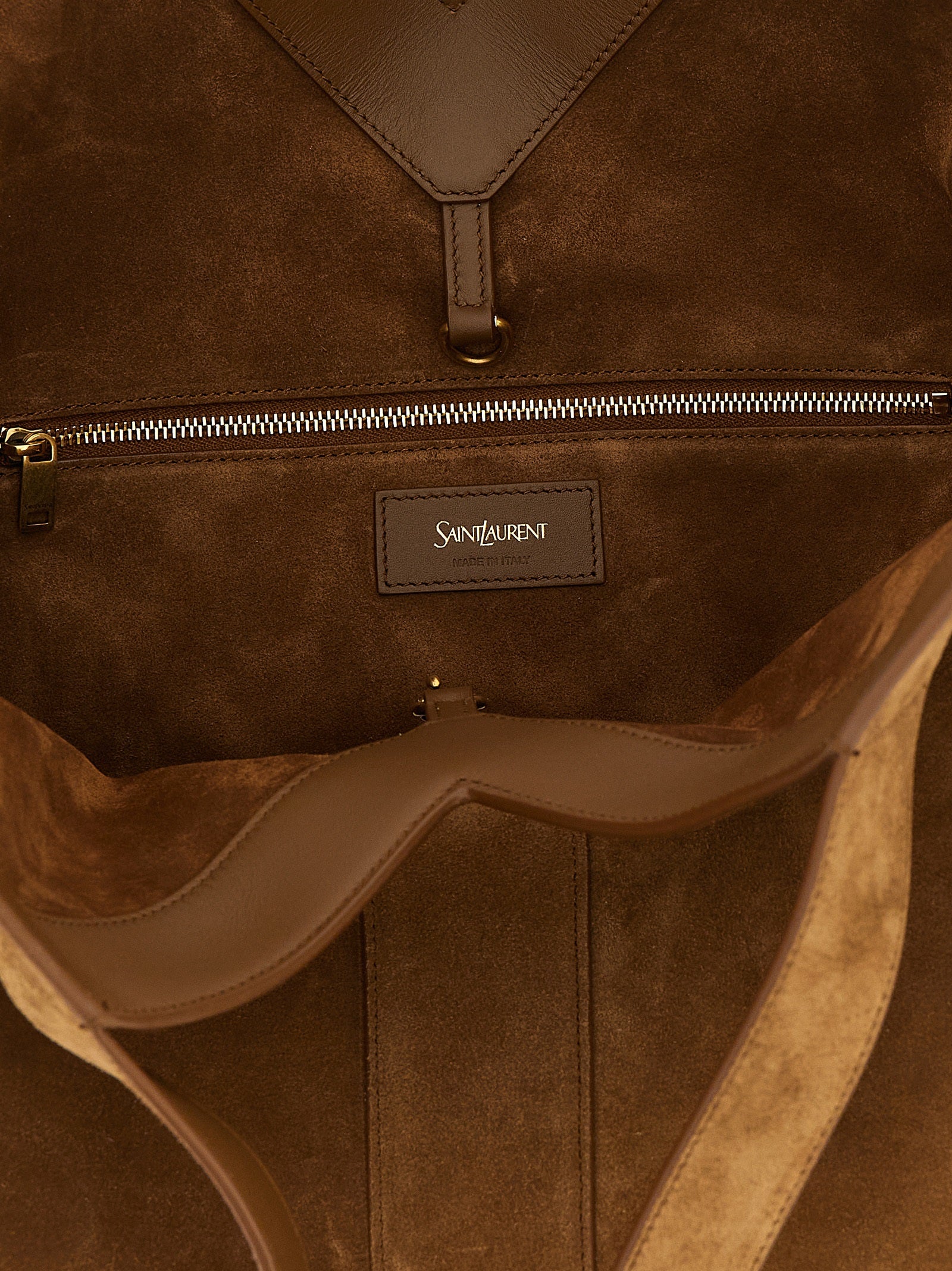 Sac cabas en veau marron de Saint Laurent, élégant et spacieux, avec poignées robustes et finition raffinée.