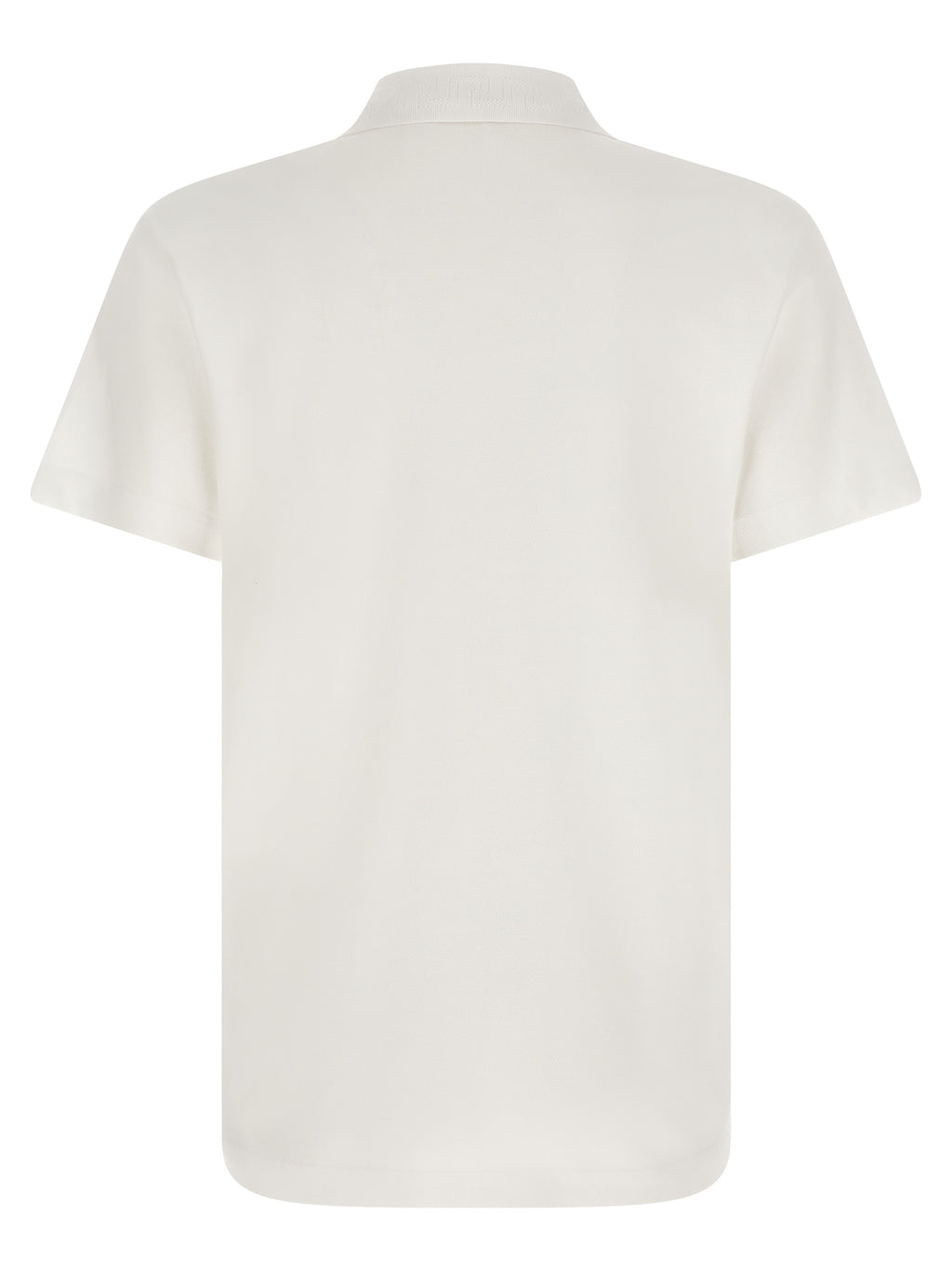 Chemise polo en coton blanc de la marque Versace avec logo emblématique sur la poitrine, vue de face.