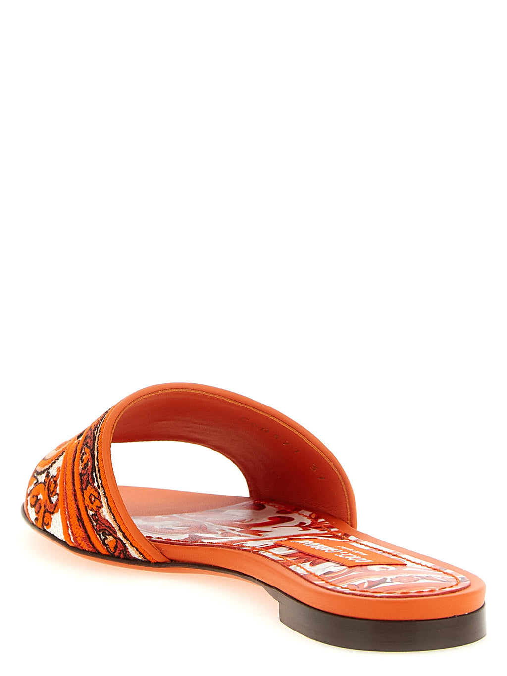 Sandales en coton orange de Dolce & Gabbana, vue de face, avec design élégant et détails colorés.