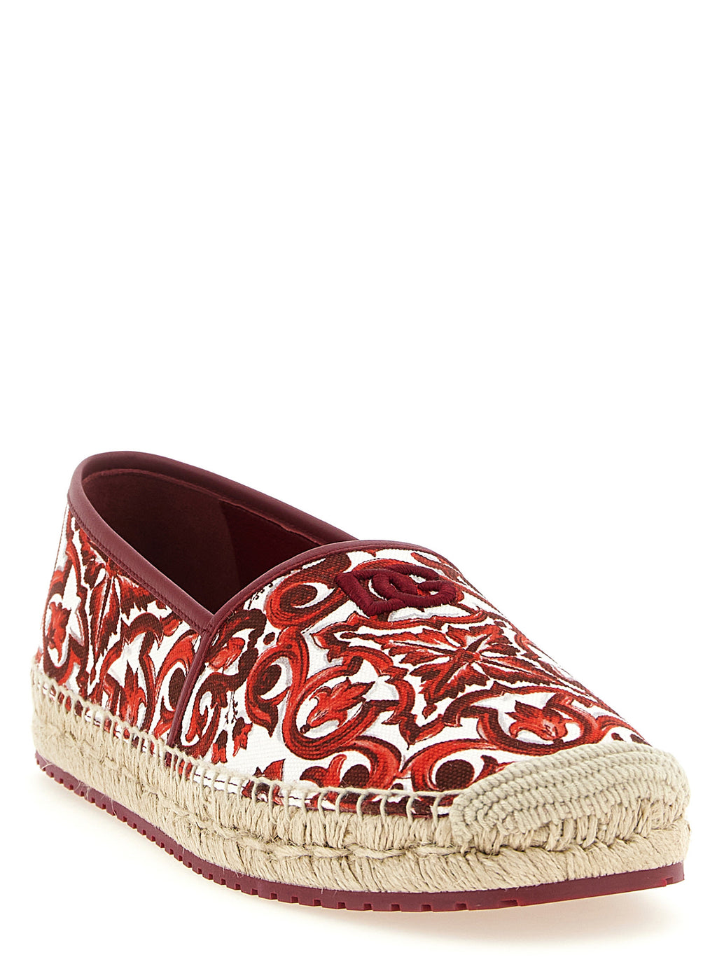 Espadrilles Dolce & Gabbana en coton multicolore avec semelle en corde, style élégant et confortable, vue de face sur fond blanc.