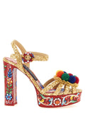 Sandales à talons stilettos multicolores en viscose de Dolce & Gabbana, visibles avec leur design élégant et coloré.