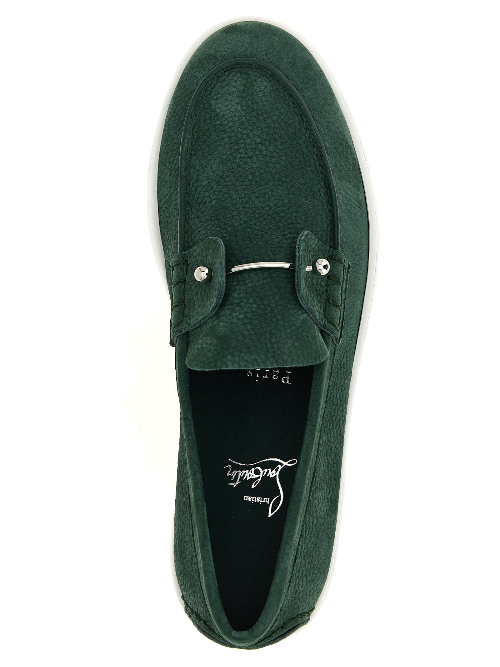 Mocassins Christian Louboutin en cuir de veau bicolore, slip-on élégants avec semelle en caoutchouc, pour homme.
