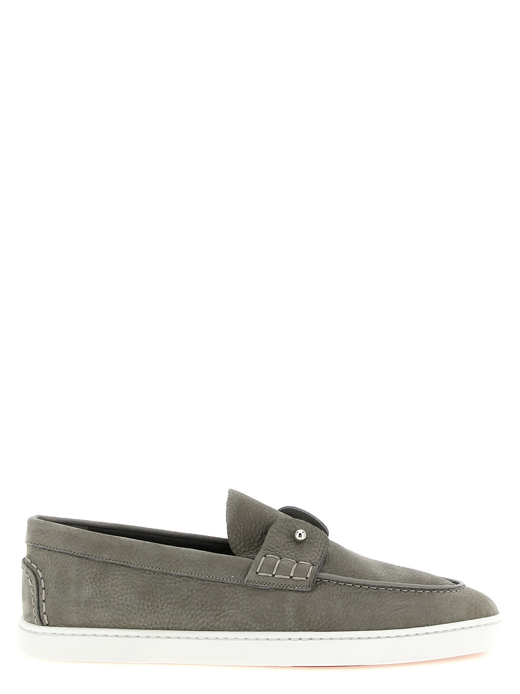 Chaussures Christian Louboutin en cuir de veau gris, mocassins à enfiler élégants pour homme.
