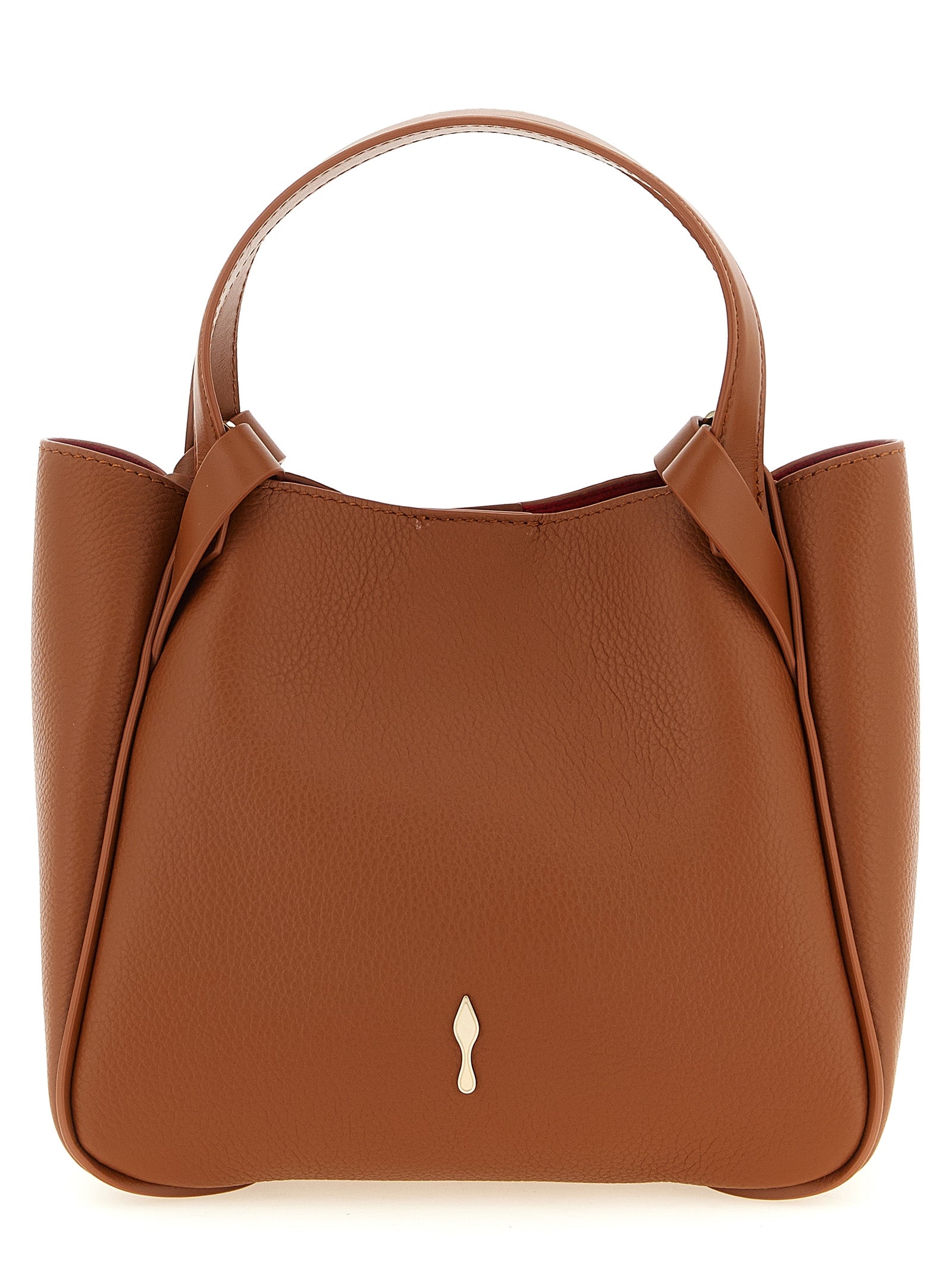 Sac à main Christian Louboutin en cuir de veau marron, sac cabas élégant avec logo discret, vue de face sur fond blanc.