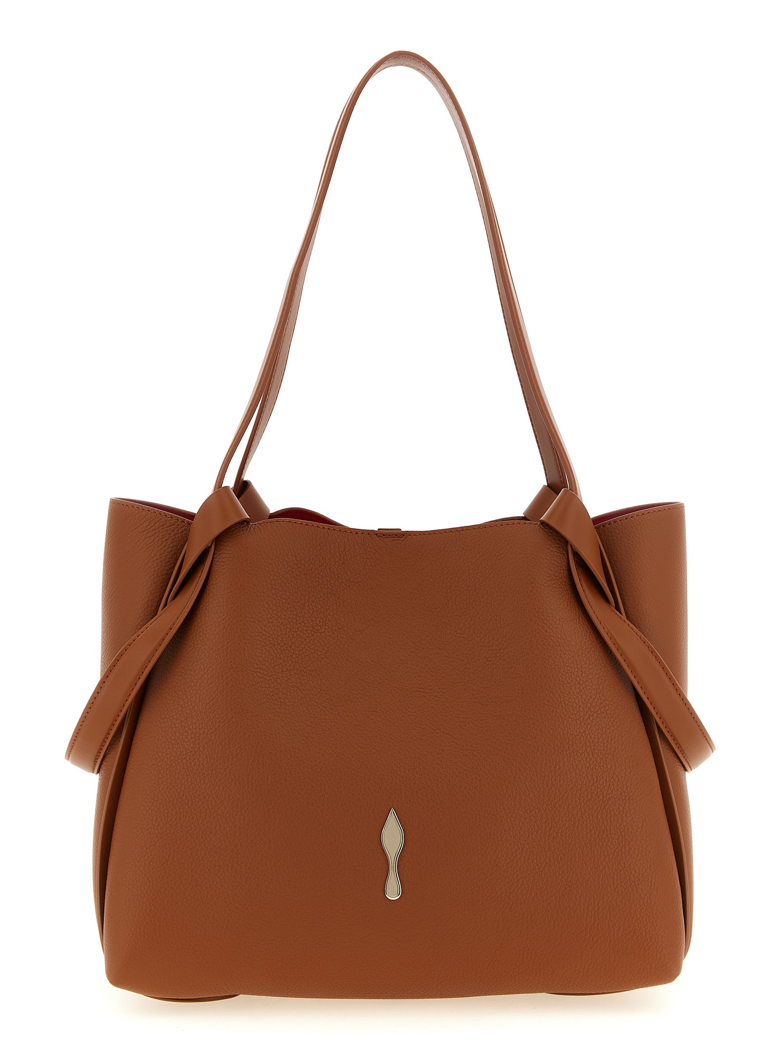Sac à main Christian Louboutin en cuir de veau marron, grand sac de shopping avec poignées pour femme.