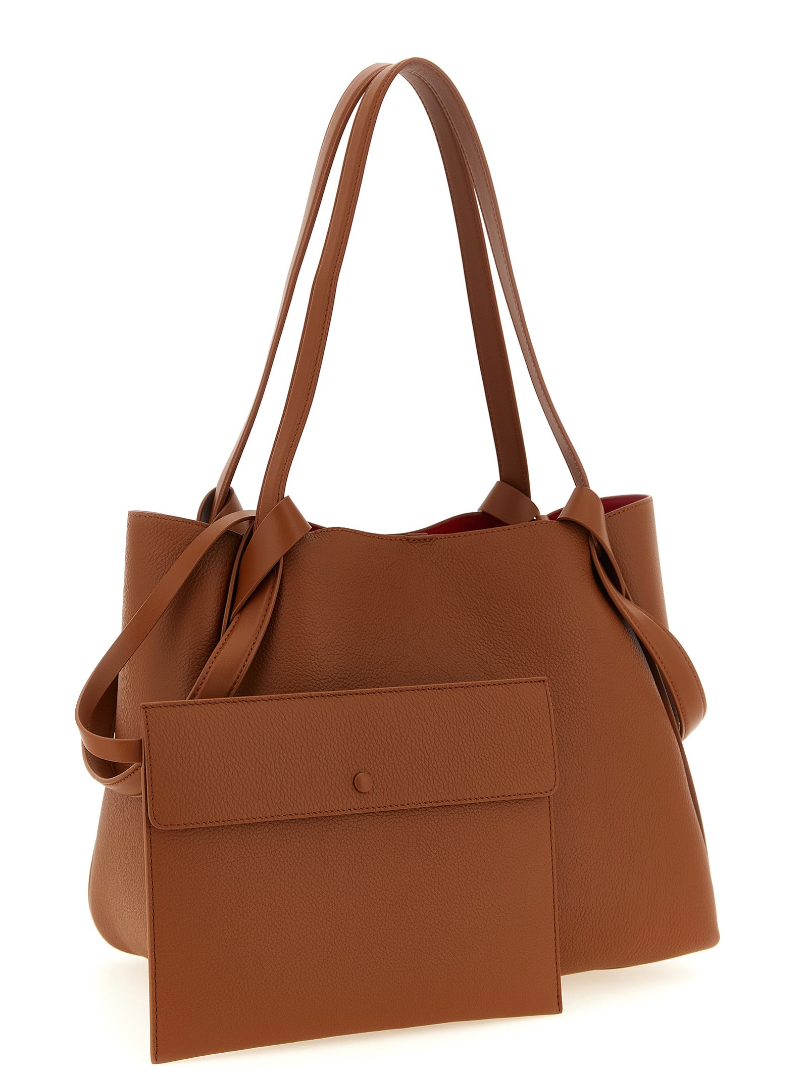 Sac à main Christian Louboutin en cuir de veau marron, grand sac à main élégant avec poignées en cuir.