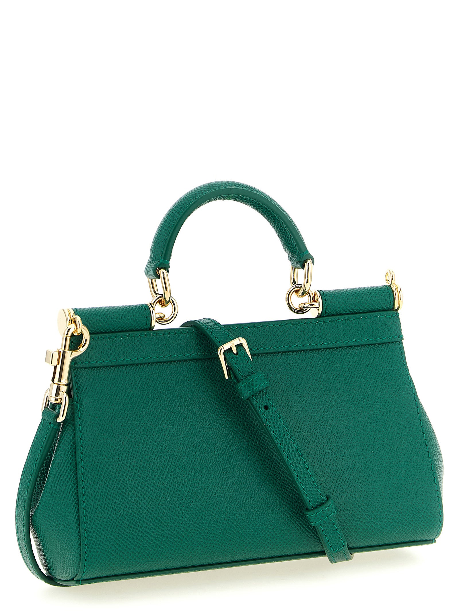 Sac à main Dolce & Gabbana en cuir de veau bicolore, élégant et sophistiqué, avec poignées et fermeture métallique visible.