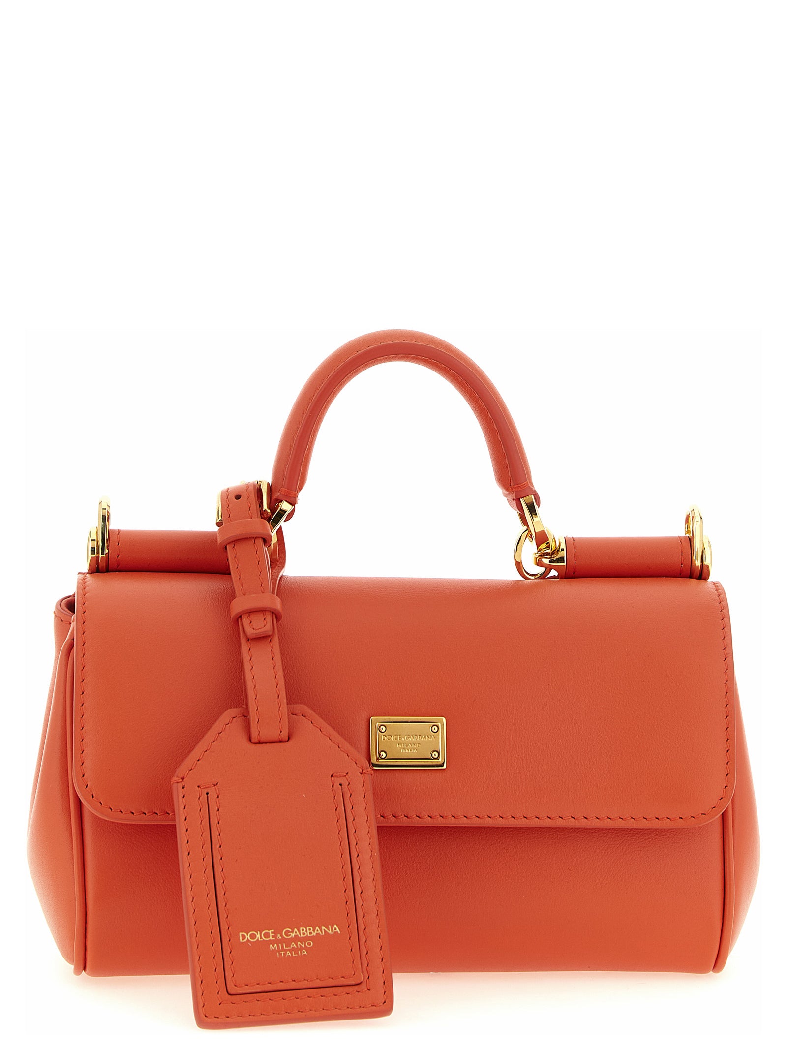 Sac à main en cuir de veau orange Dolce & Gabbana, design élégant avec détails sophistiqués.