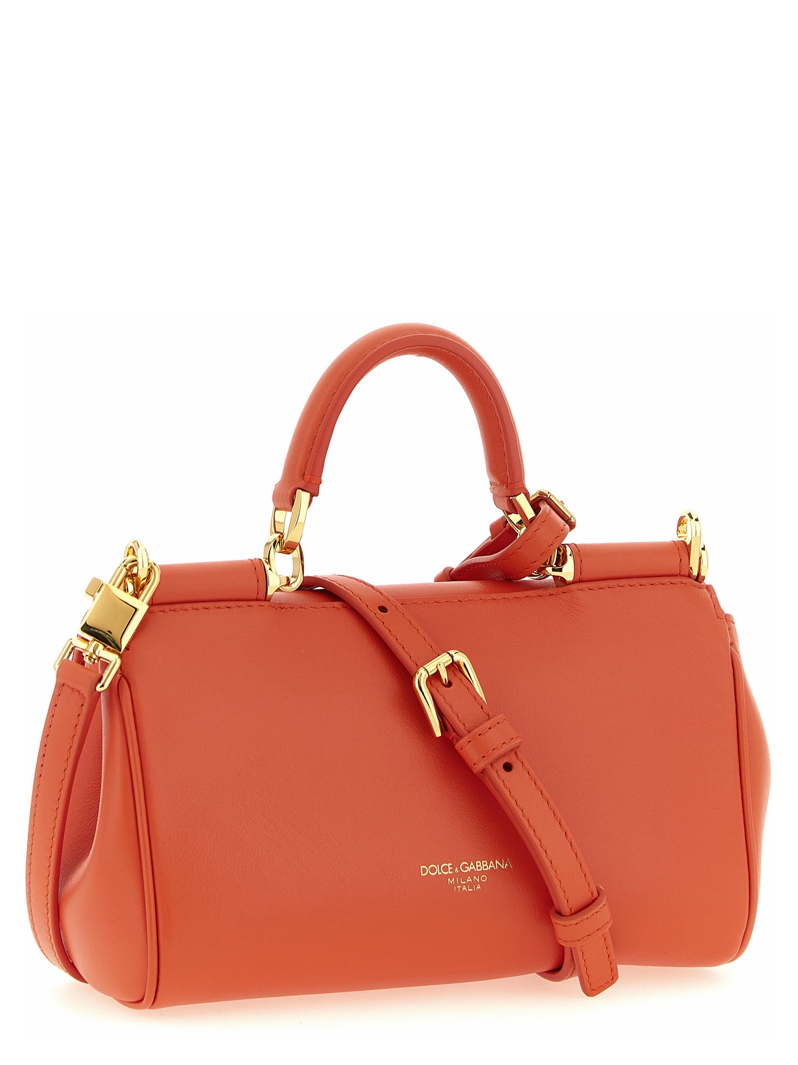 Sac à main en cuir de veau orange de Dolce & Gabbana, élégant et sophistiqué, avec détails raffinés.