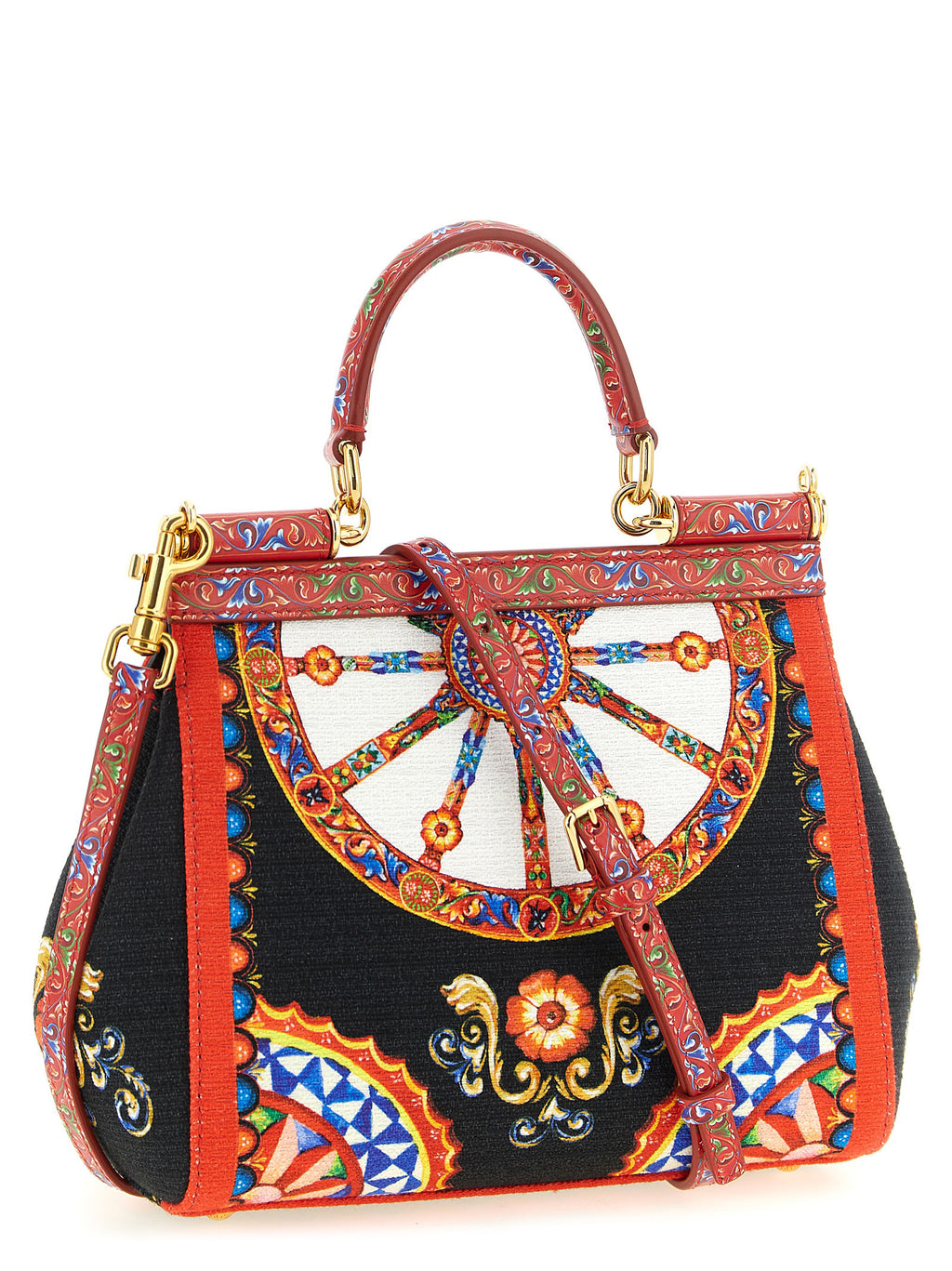 Sac à main en coton multicolore de Dolce & Gabbana, avec design élégant et détails colorés visibles sur l'image.