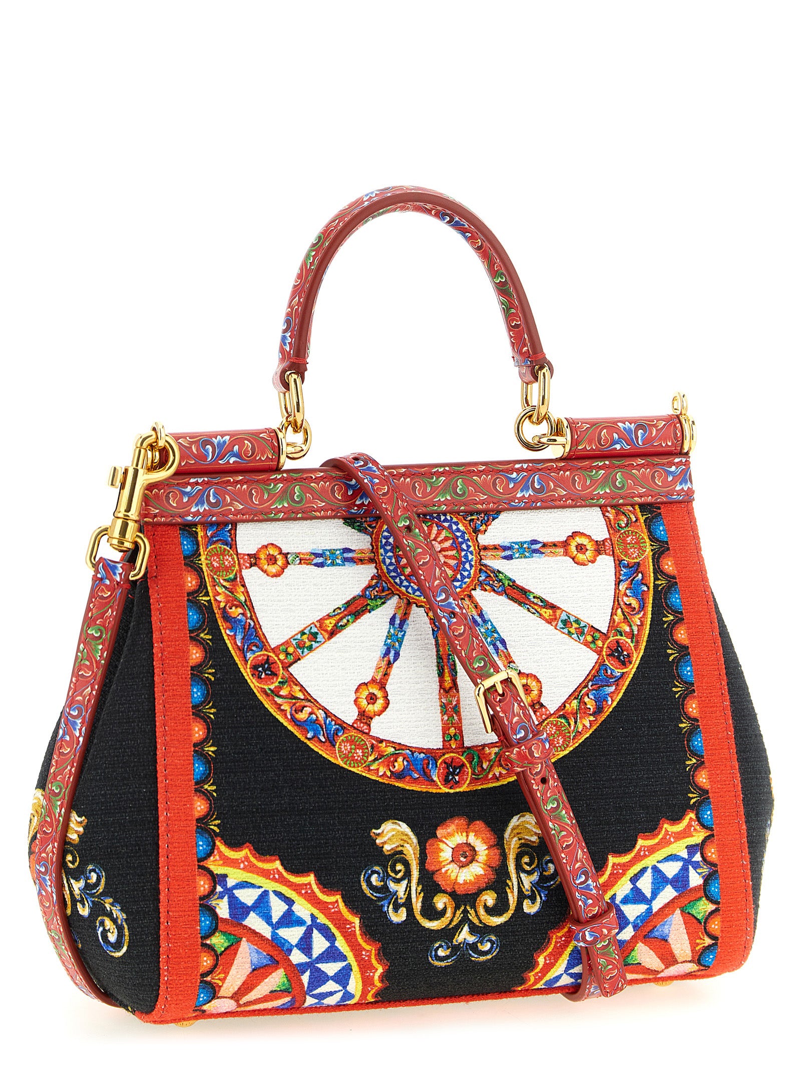 Sac à main en coton multicolore de Dolce & Gabbana, avec design élégant et détails colorés visibles sur l'image.