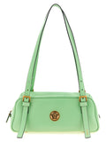 Sac à main à épaules en cuir d’agneau bicolore de Versace, design élégant et sophistiqué, visible avec détails de la marque.