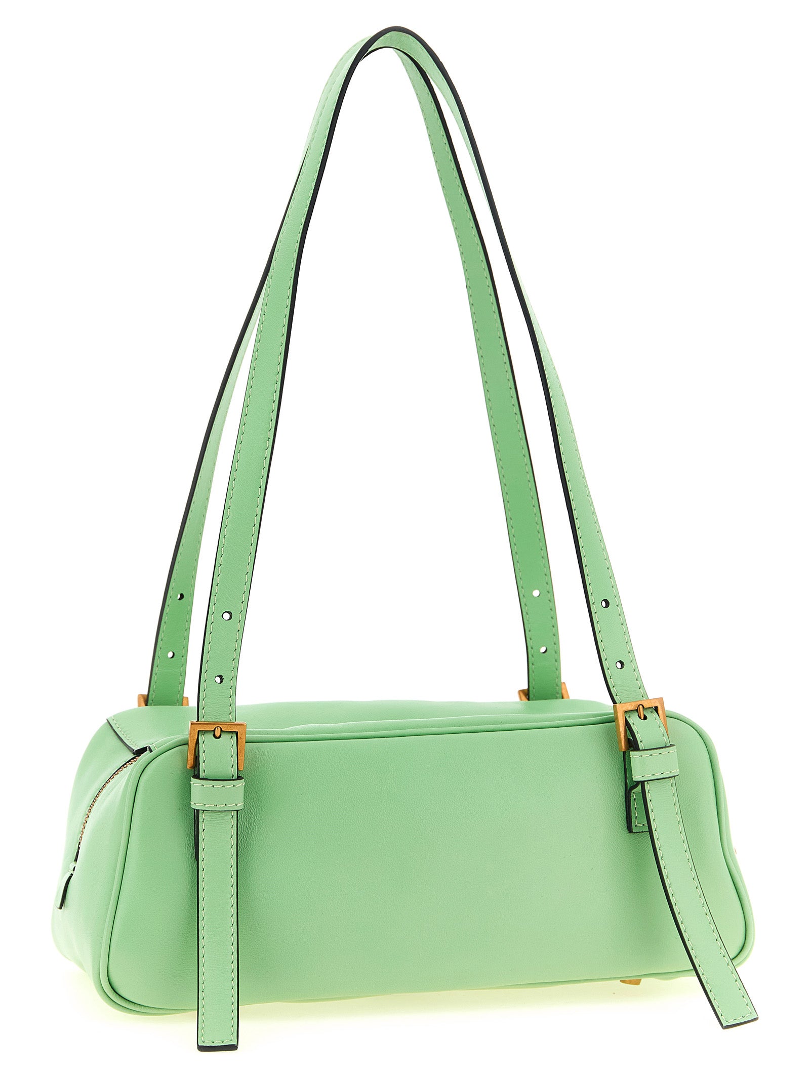 Sac à épaules en cuir de mouton bicolore Versace, design élégant avec logo emblématique, vue de face.
