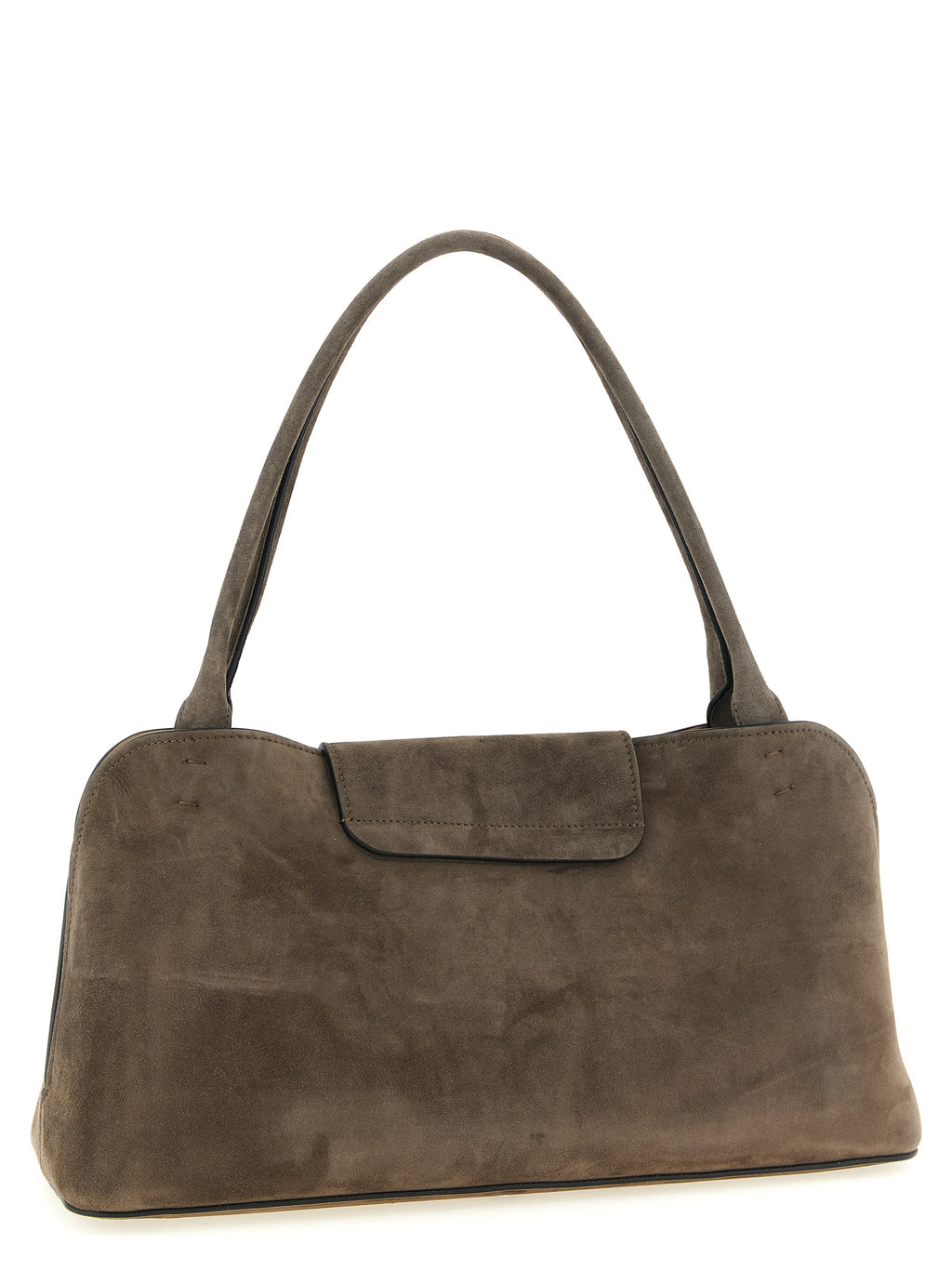 Sac à épaule en cuir de veau marron de la marque Versace, avec détails élégants et finition luxueuse visible sur l'image.