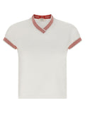 T-shirt en coton multicolore de Versace avec logo et motifs vibrants, style décontracté et tendance.