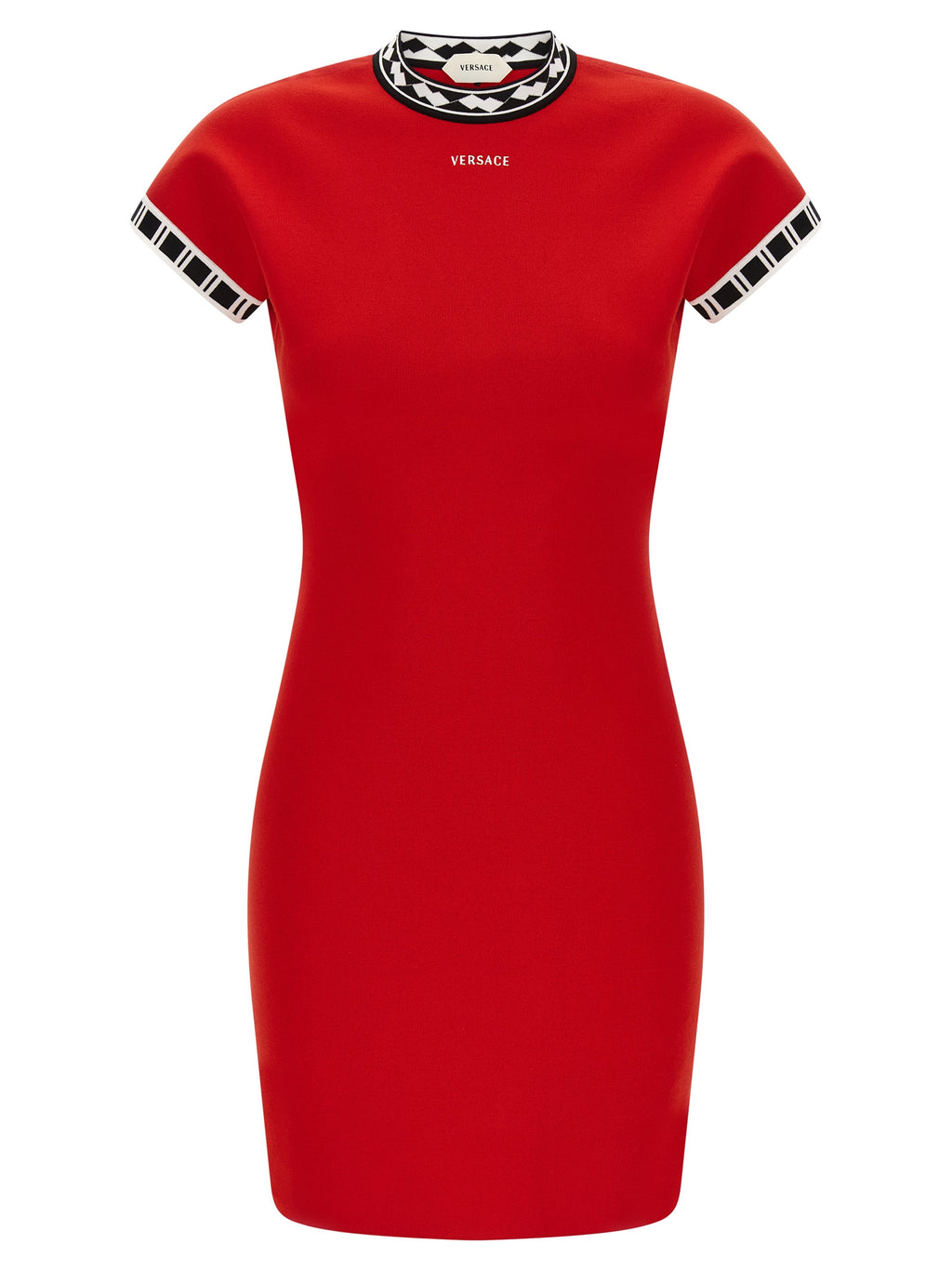 Robe courte en coton multicolore Versace, style élégant avec motif coloré, portée décontractée ou sophistiquée.