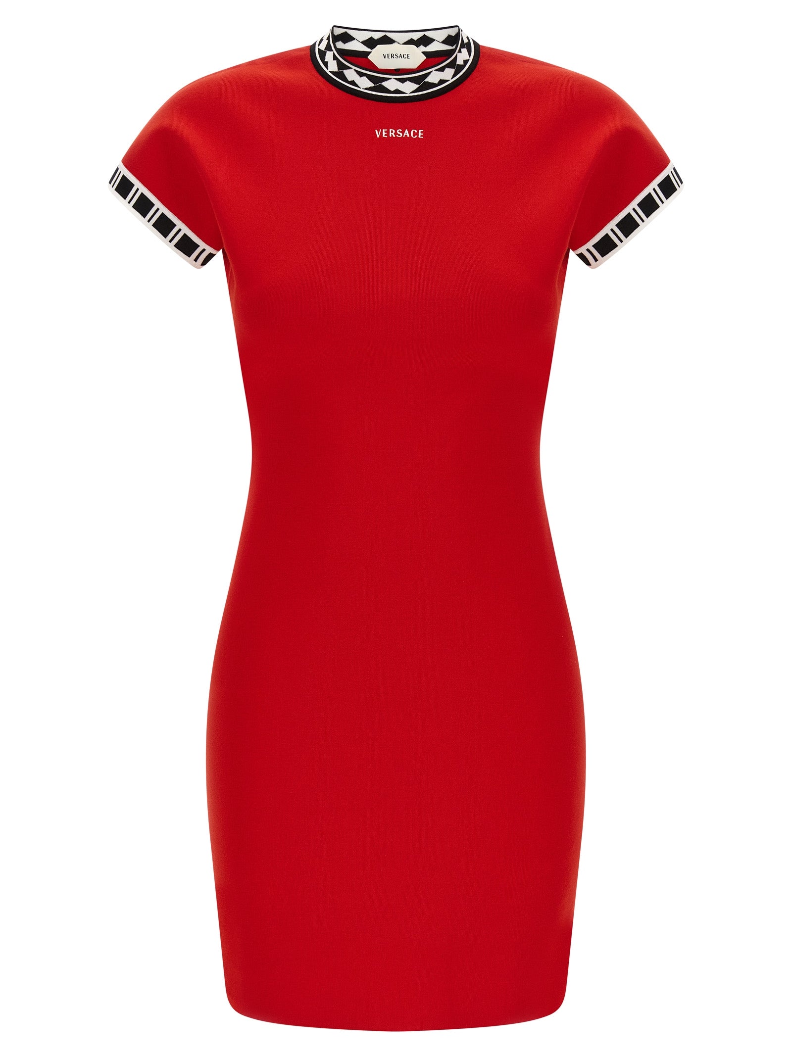 Robe courte en coton multicolore Versace, style élégant avec motif coloré, portée décontractée ou sophistiquée.