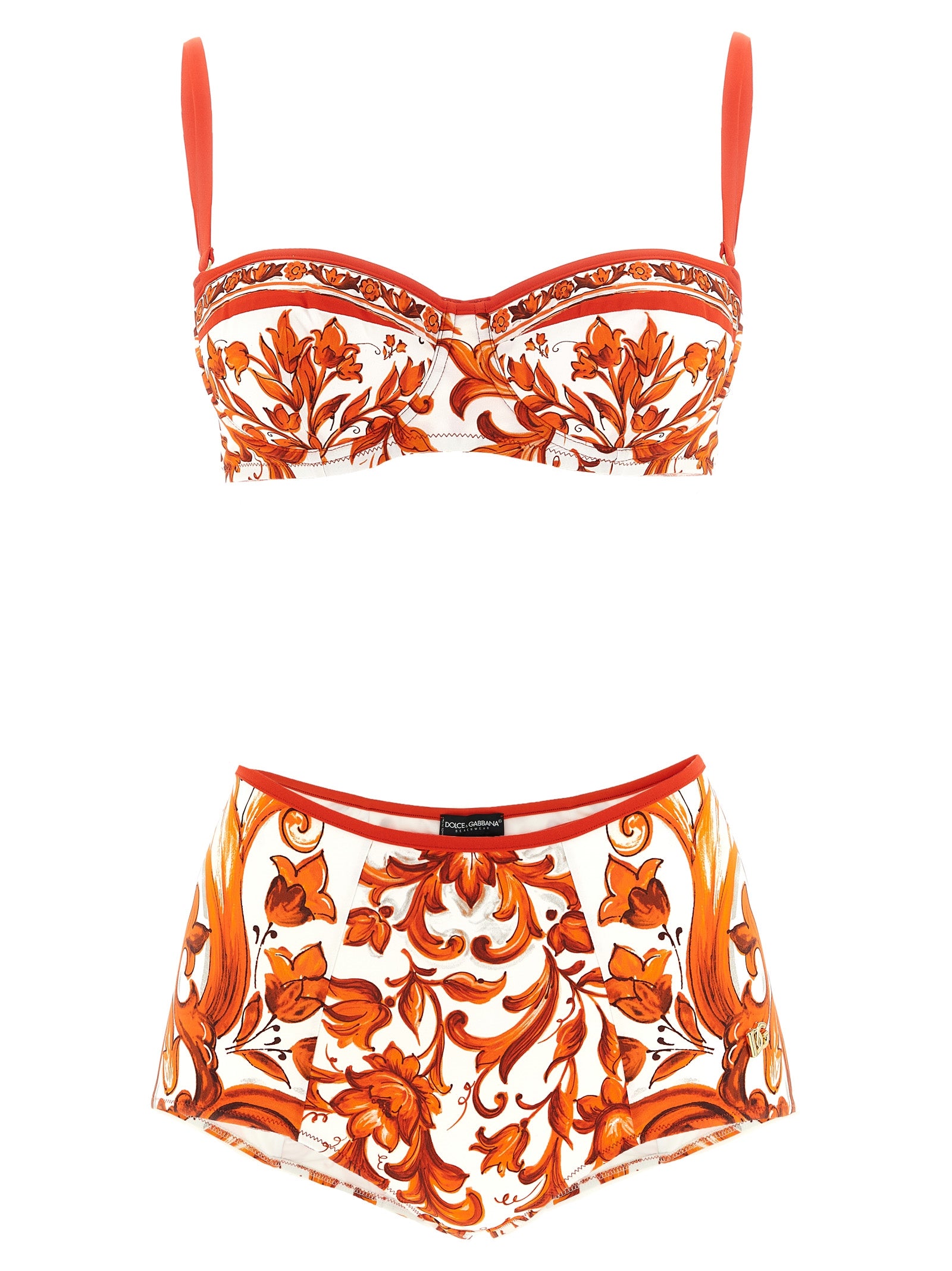 Bikini en polyamide orange Dolce & Gabbana avec design élégant, porté sur une mannequin, parfait pour la plage.