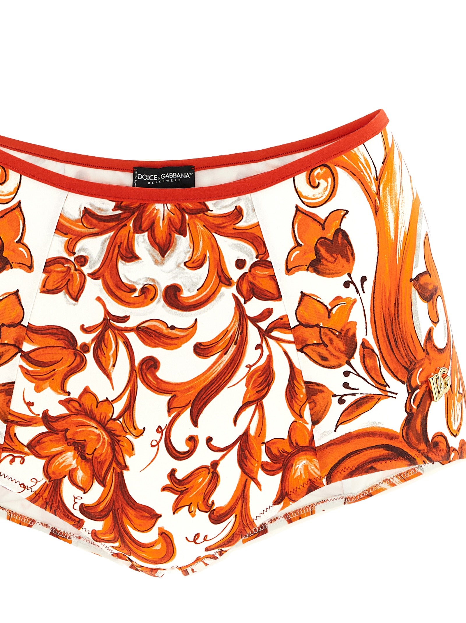 Bikini en polyamide orange de Dolce & Gabbana avec détails élégants, porté sur mannequin.