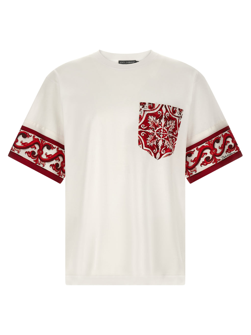 T-shirt en coton multicolore de Dolce & Gabbana, style décontracté avec motif coloré, porté sur un mannequin.